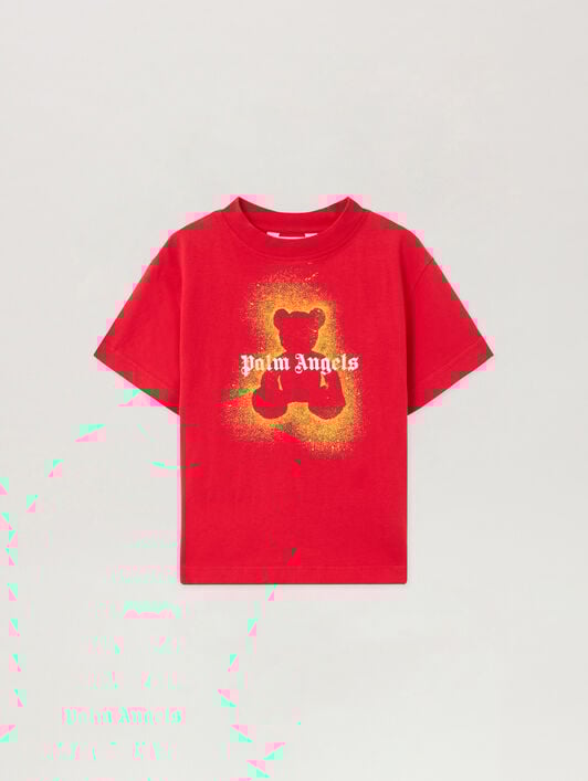 PALM ANGELS Spray Bear Graphic T-Shirt RED - OCHER YELLOW PBAA003F25JER005
