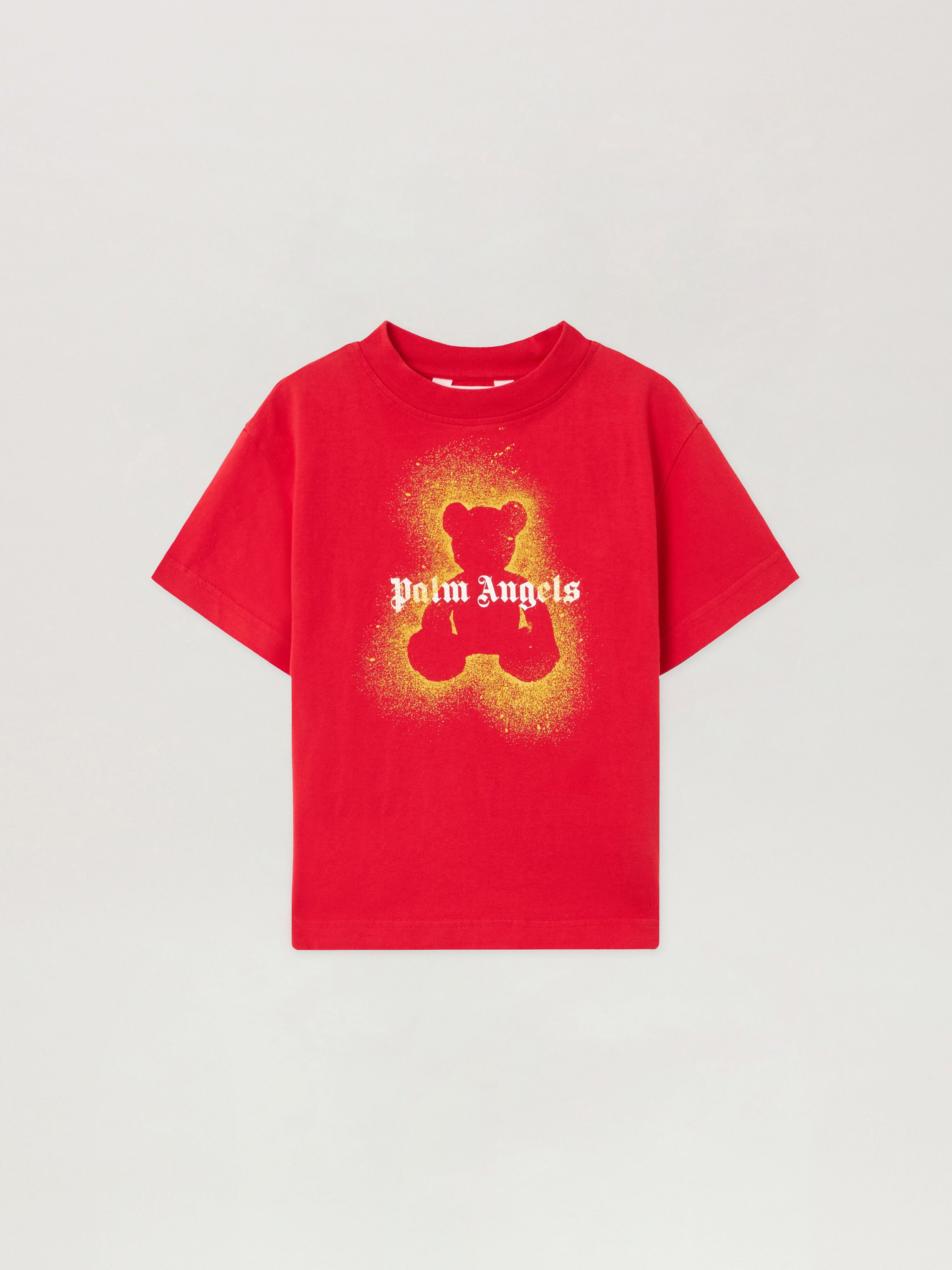 PALM ANGELS Spray Bear Graphic T-Shirt RED - OCHER YELLOW PBAA003F25JER005