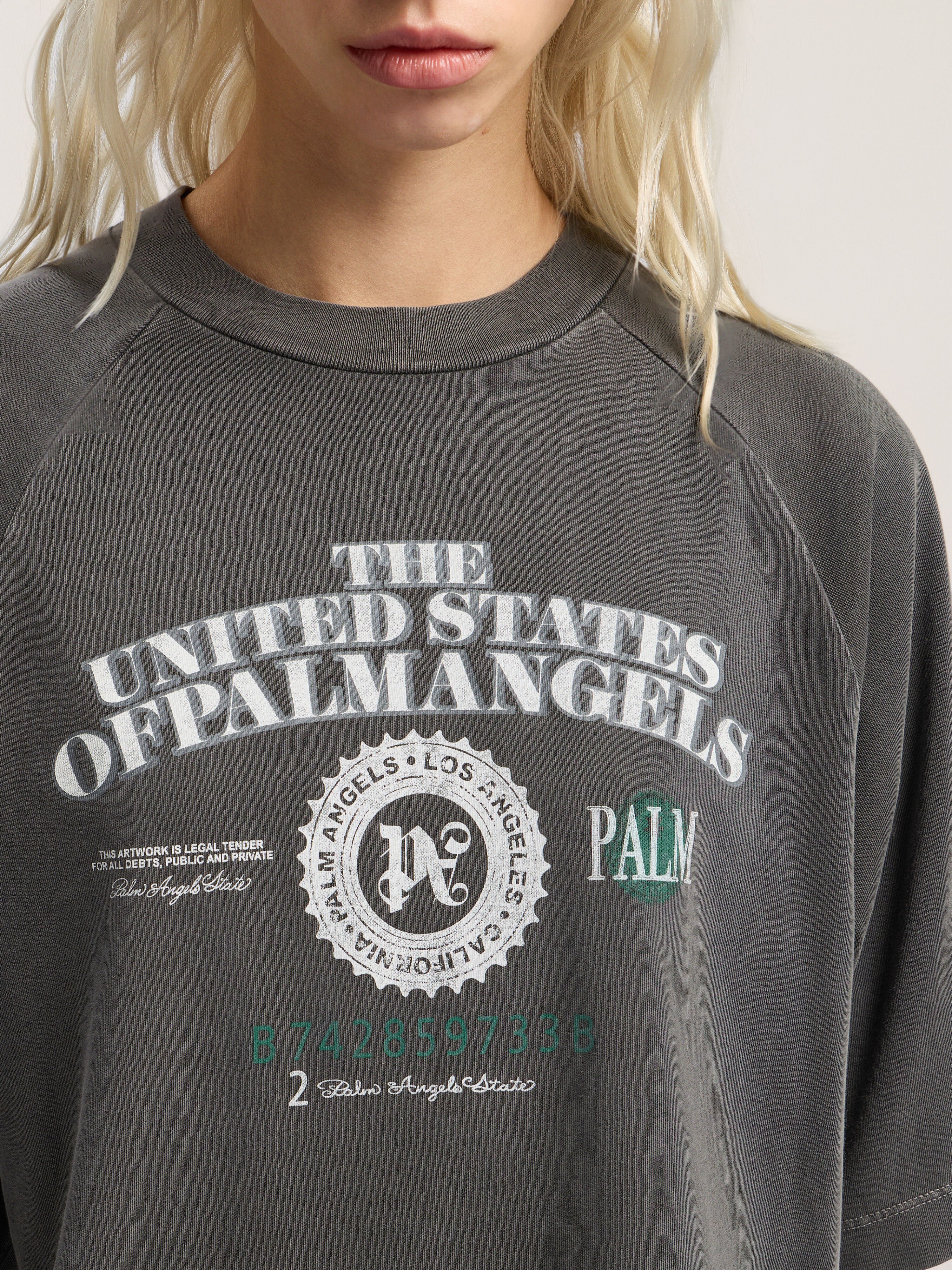 PALM ANGELS Dollar Cropped Tee VINTAGE BLACK - OFF WHITE PWAA07AF25JER001