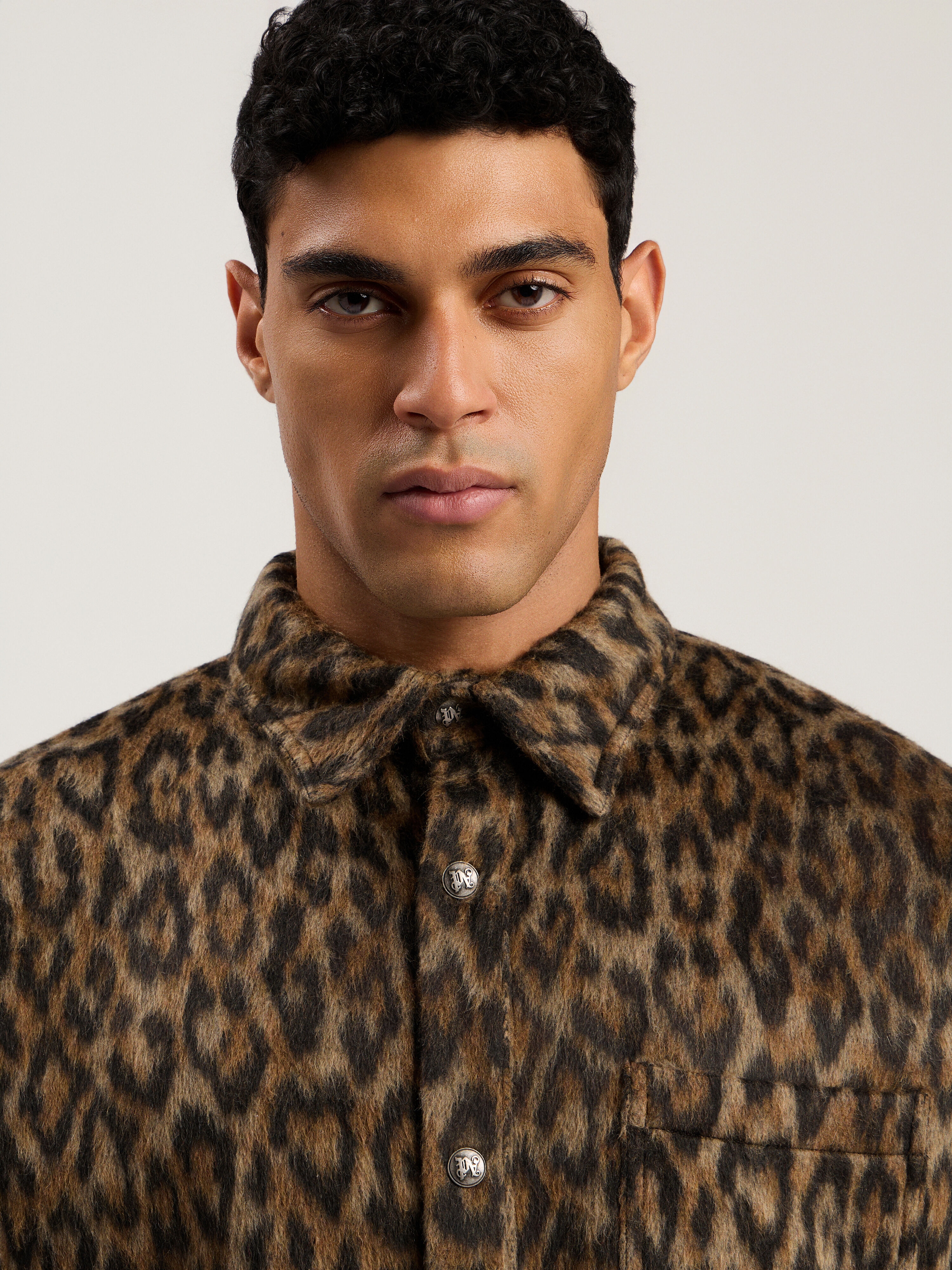 PALM ANGELS Classic Logo Animalier Overshirt BROWN - OFF WHITE PMES002F25FAB001