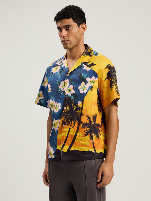 PALM ANGELS PaxVlbq  Hawaian Mix Shirt BLUE - YELLOW PMGG00DF25FAB001