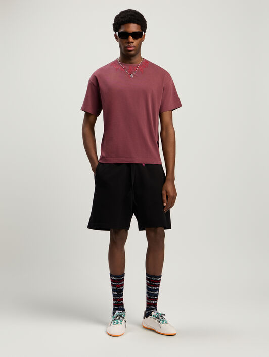 PALM ANGELS Neck Logo Regular T-Shirt BURGUNDY - RED PMAA109F25JER009