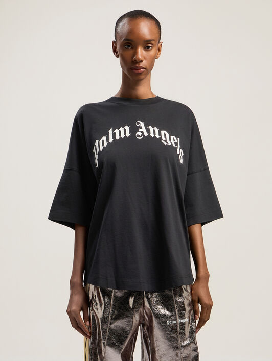 PALM ANGELS Curved Logo Over Tee BLACK - OFF WHITE PWAA07CF25JER001