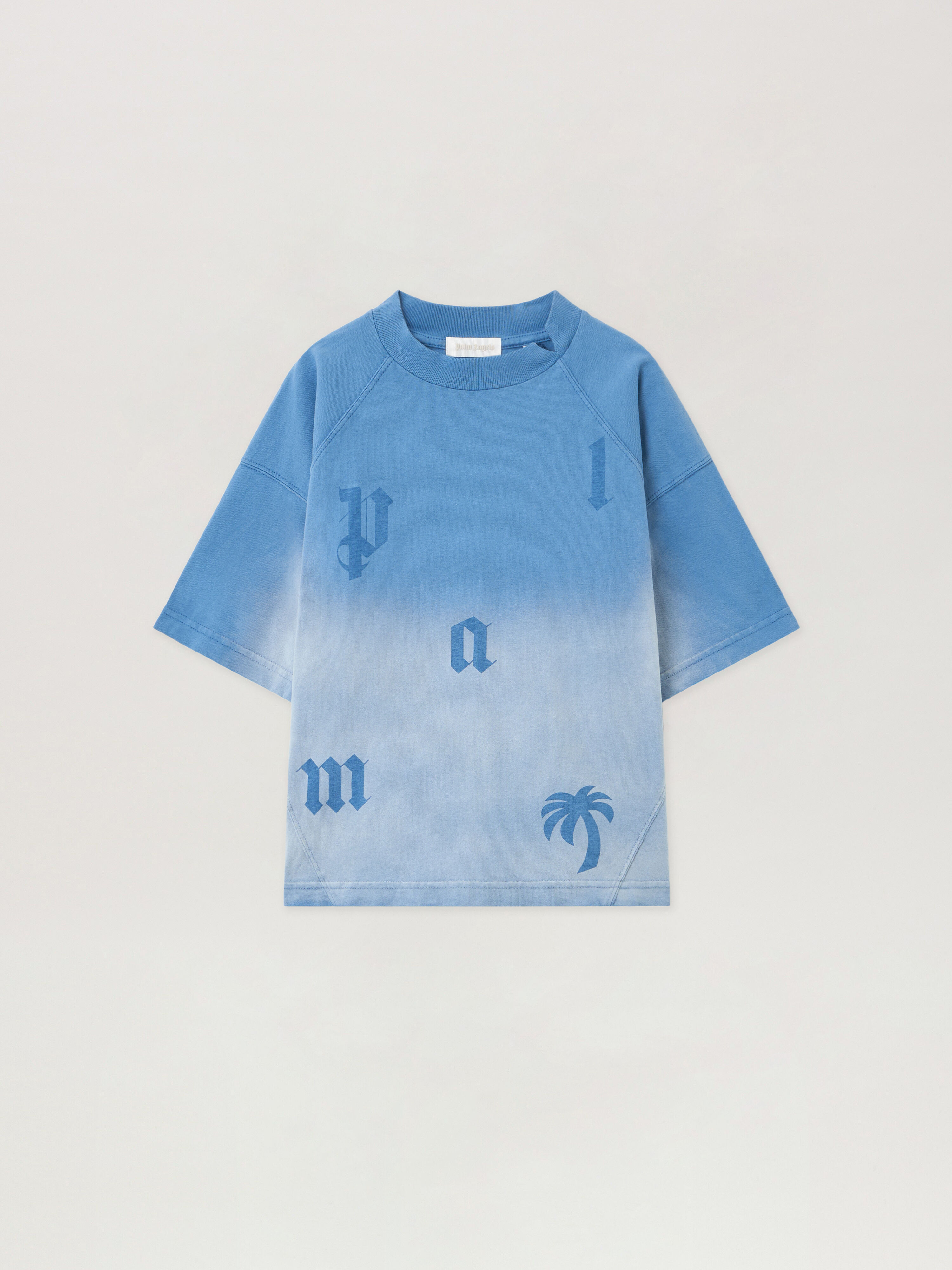 Washed Gradient Letters T-Shirt PALM ANGELS Washed Gradient Letters T-Shirt LIGHT BLUE - LIGHT BLUE PBAA017F25JER001