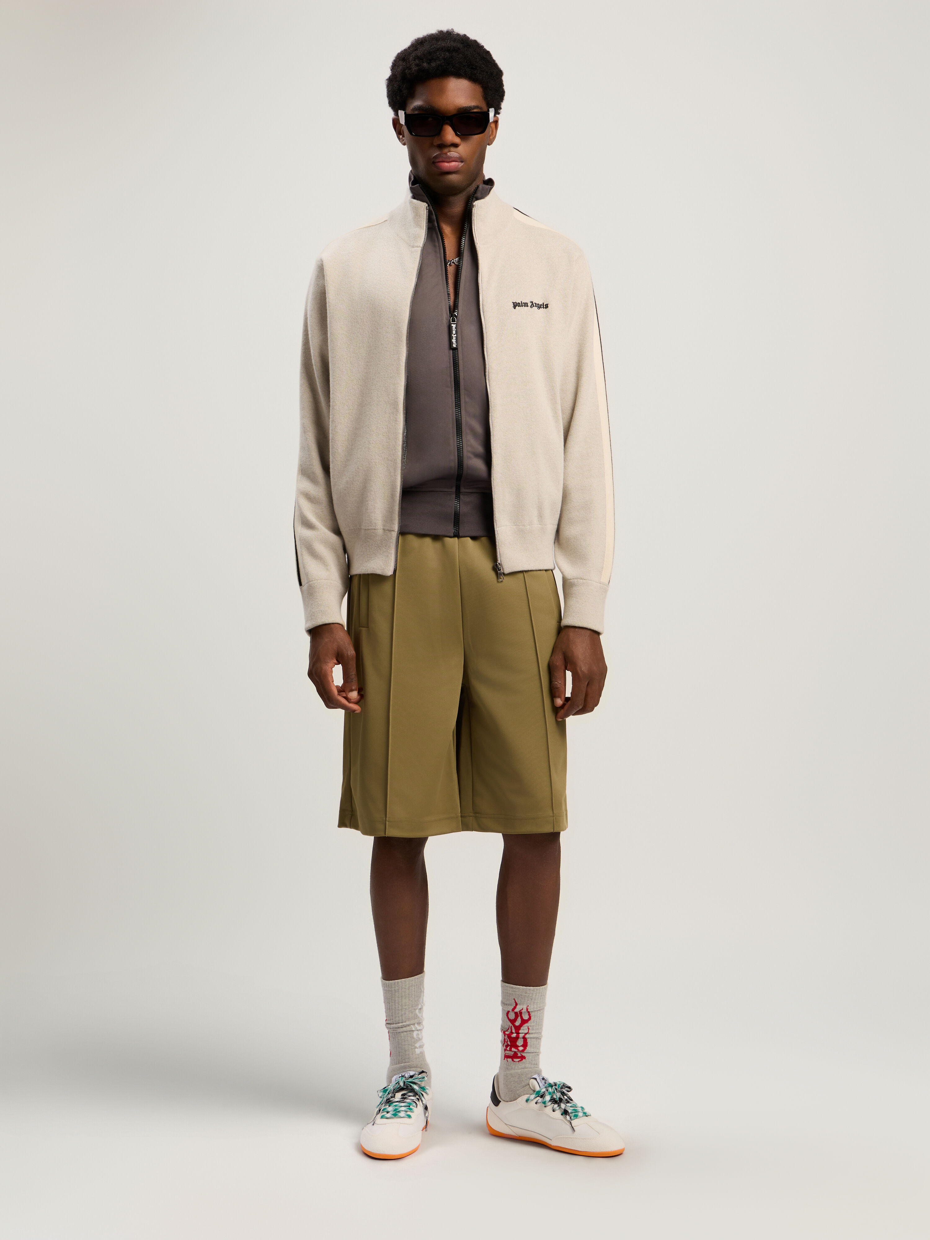 Classic Logo Knit Track Jacket PALM ANGELS Classic Logo Knit Track Jacket LIGHT BEIGE - BLACK PMHA063F25KNI001