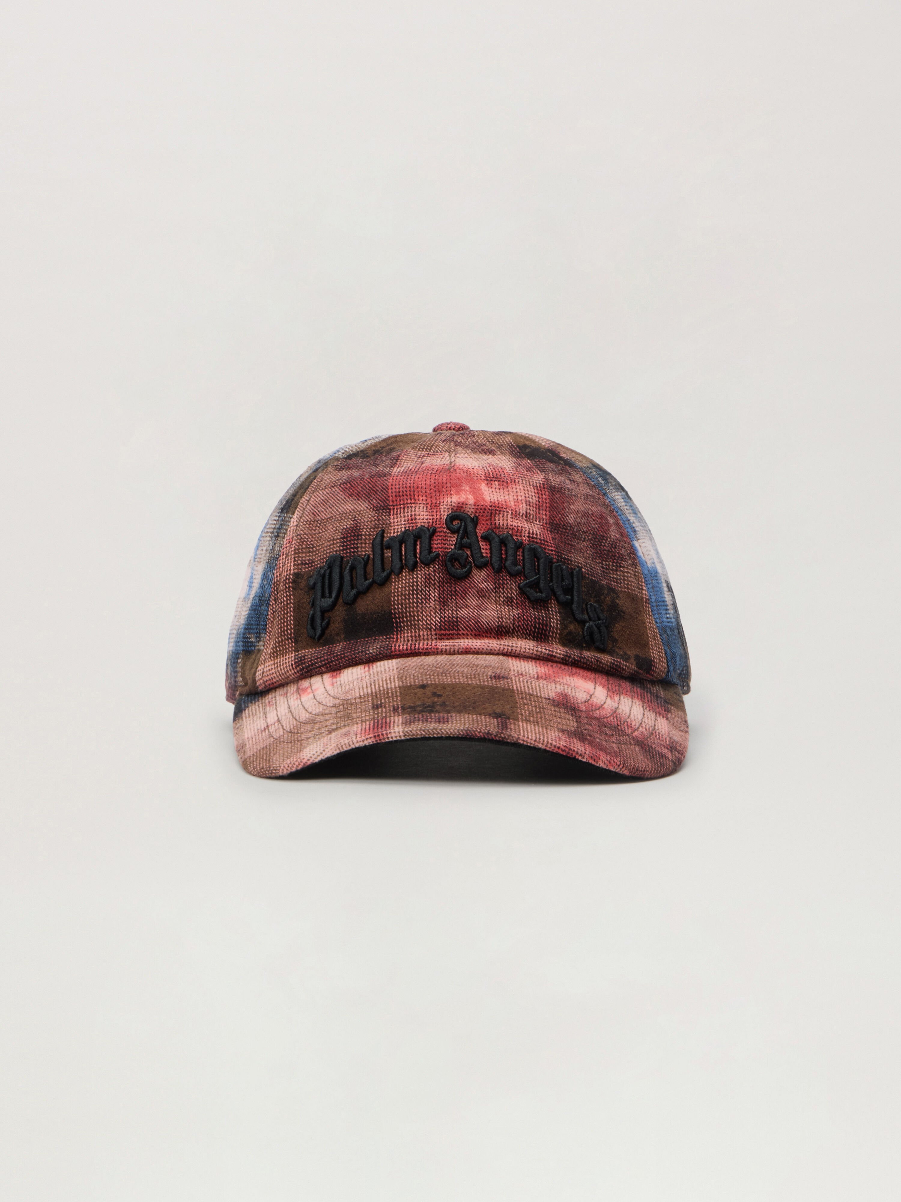 PALM ANGELS Curved Logo Check Cap BLUE - RED PMLB104F25FAB004