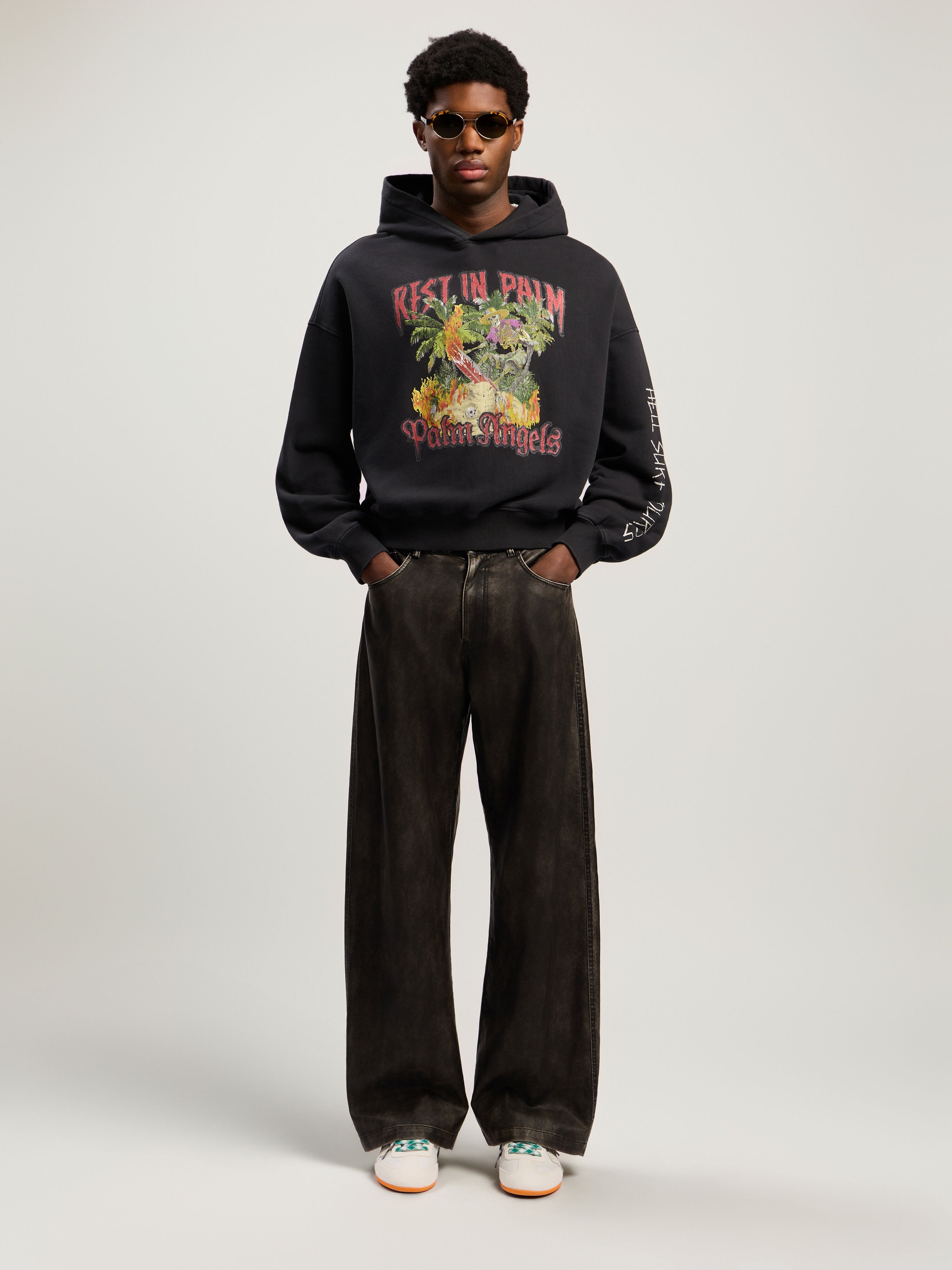 PALM ANGELS Rest In Palm Loose Hoodie BLACK - MULTICOLOR PMBB17IF25FLE001