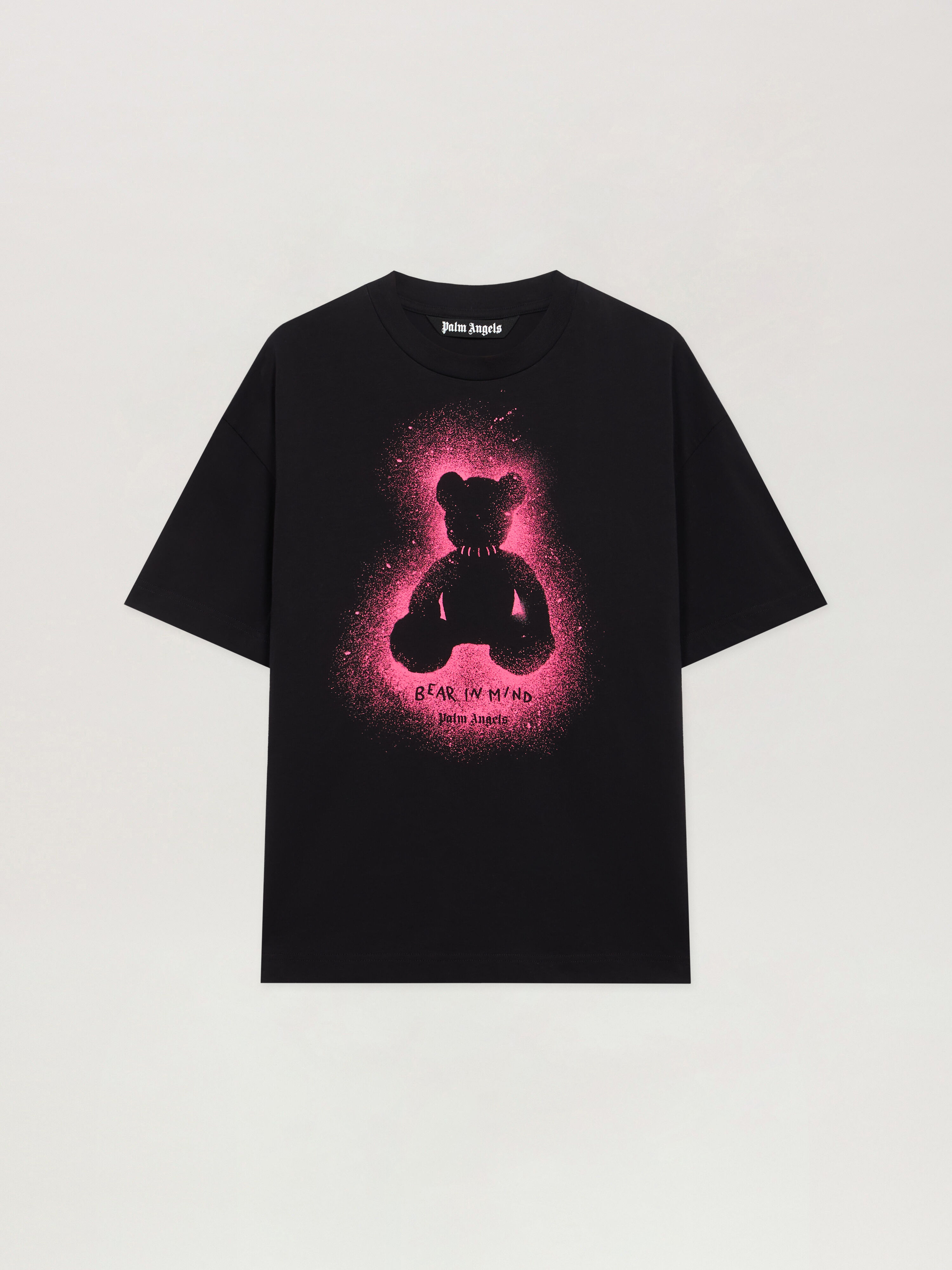 PALM ANGELS Spray Bear Regular T-shirt BLACK - FUCHSIA FLUO PMAA109F25JER00B