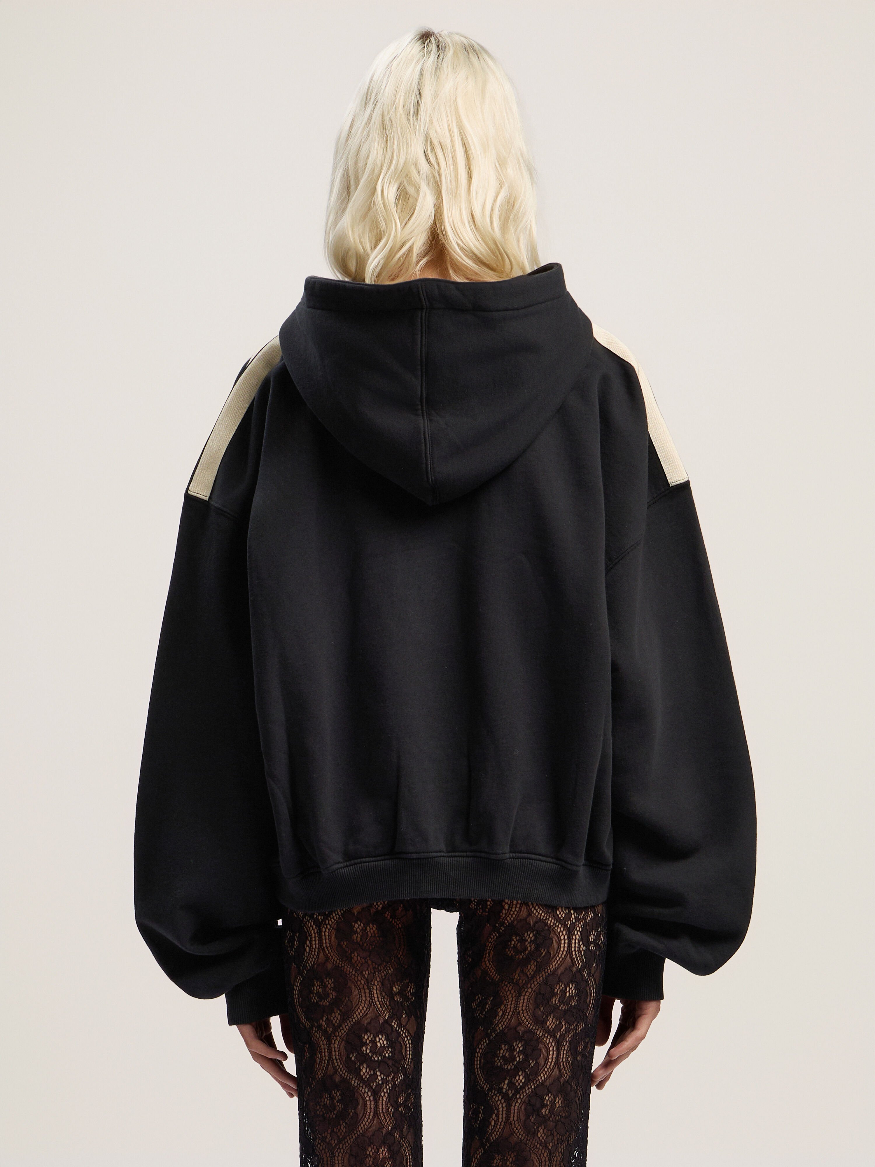 PALM ANGELS Curved Logo Track Crop Hoodie BLACK - OFF WHITE PWBB076F25FLE006