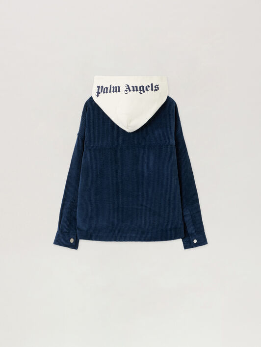 PALM ANGELS Corduroy Hooded Shirt Jacket NAVY BLUE - OFF WHITE PBES007F25FAB001