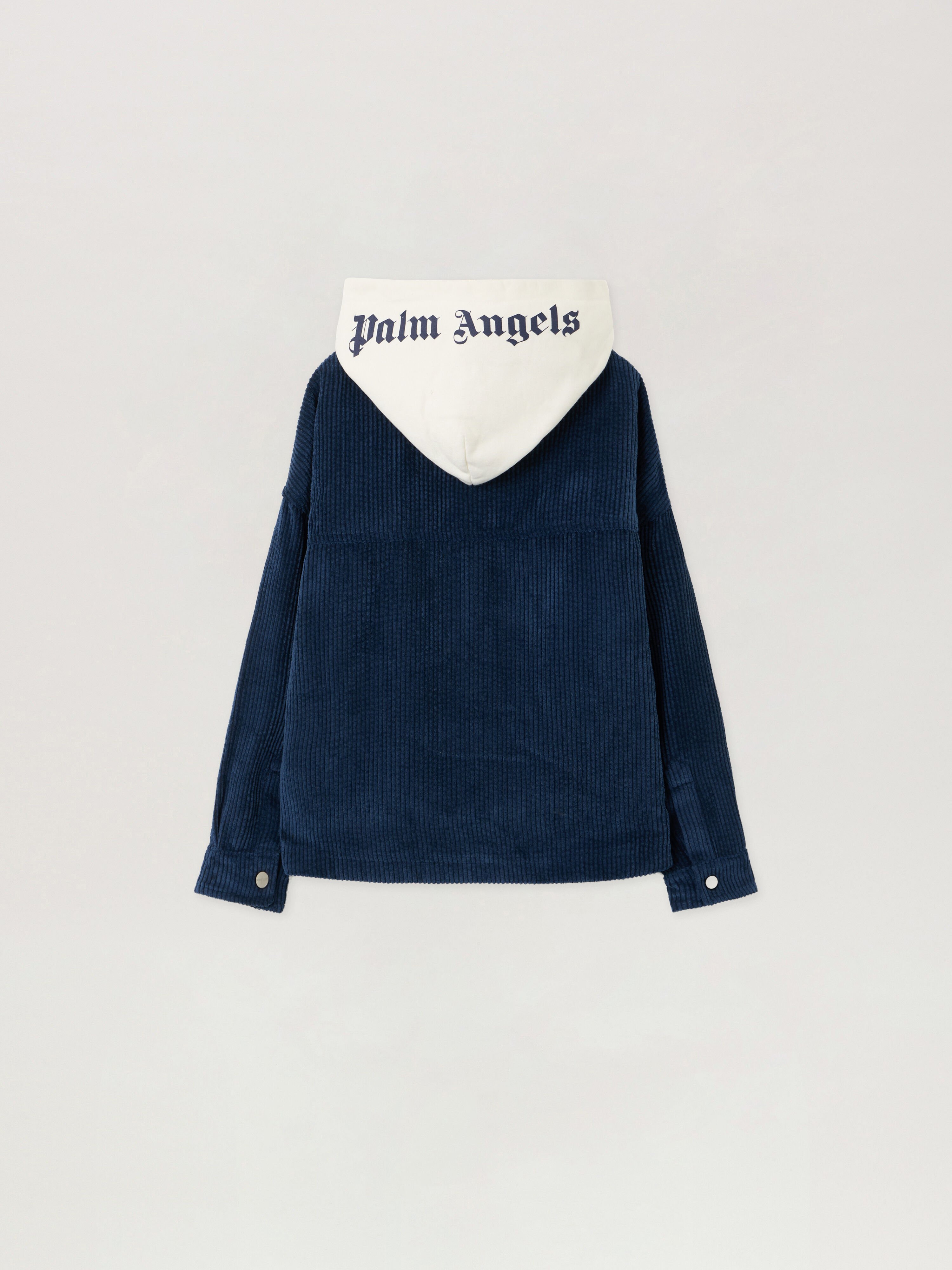 PALM ANGELS Corduroy Hooded Shirt Jacket NAVY BLUE - OFF WHITE PBES007F25FAB001
