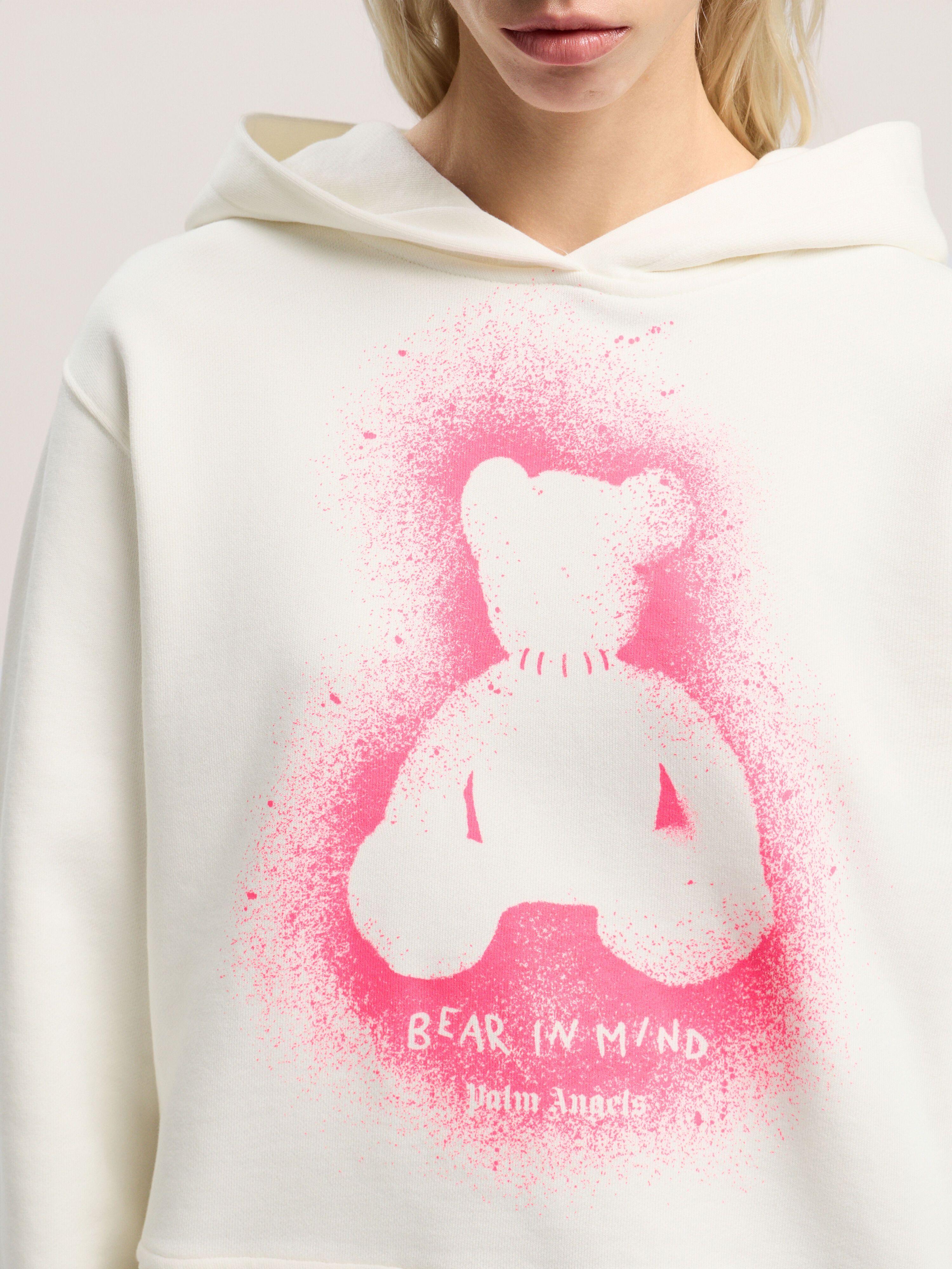 PALM ANGELS Spray Bear Fitted Hoodie OFF WHITE - FUCHSIA FLUO PWBB069F25FLE001