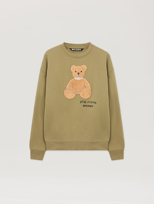 PALM ANGELS Bear In Mind Crewneck Sweatshirt ARMY GREEN - BROWN PMBA08HF25FLE004