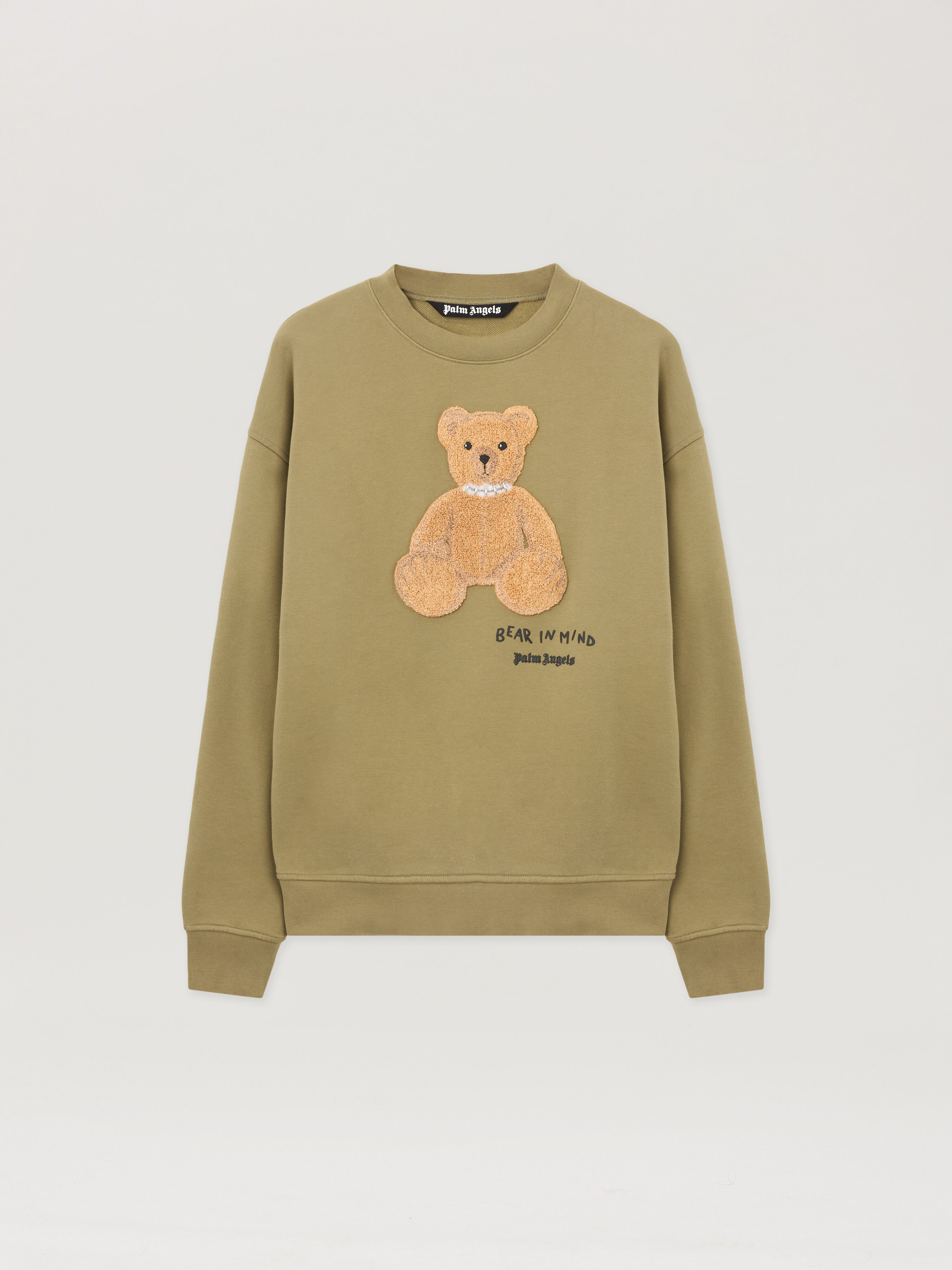 PALM ANGELS Bear In Mind Crewneck Sweatshirt ARMY GREEN - BROWN PMBA08HF25FLE004