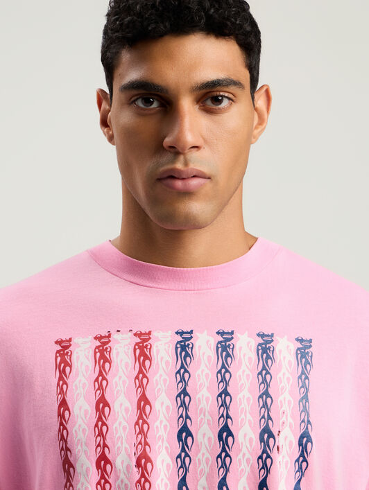 PALM ANGELS Flames Flag Long Sleeve T-Shirt PINK - MULTICOLOR PMAB058F25JER001