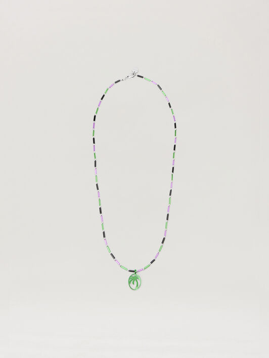 PALM ANGELS Oval Beads Necklace GREEN - VIOLET PMOB12IF25MAT001