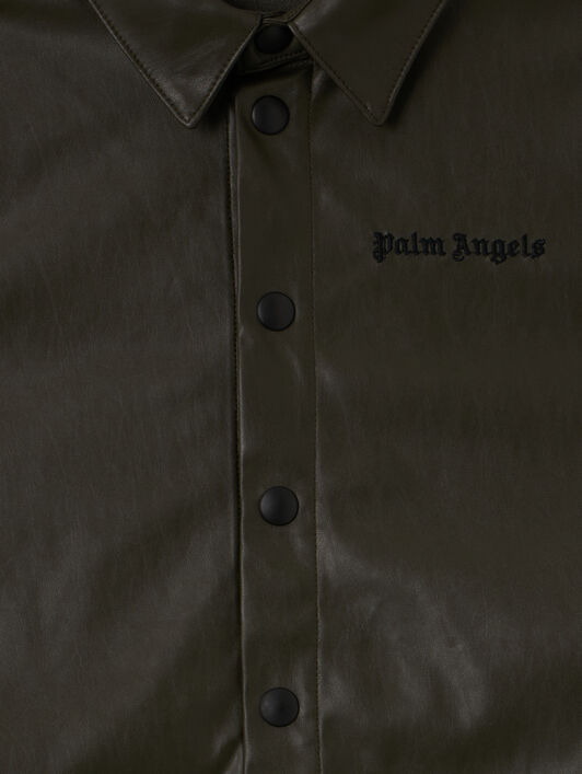 PALM ANGELS Coated Track Shirt MILITARY GREEN - BLACK PBGA009F25FAB001