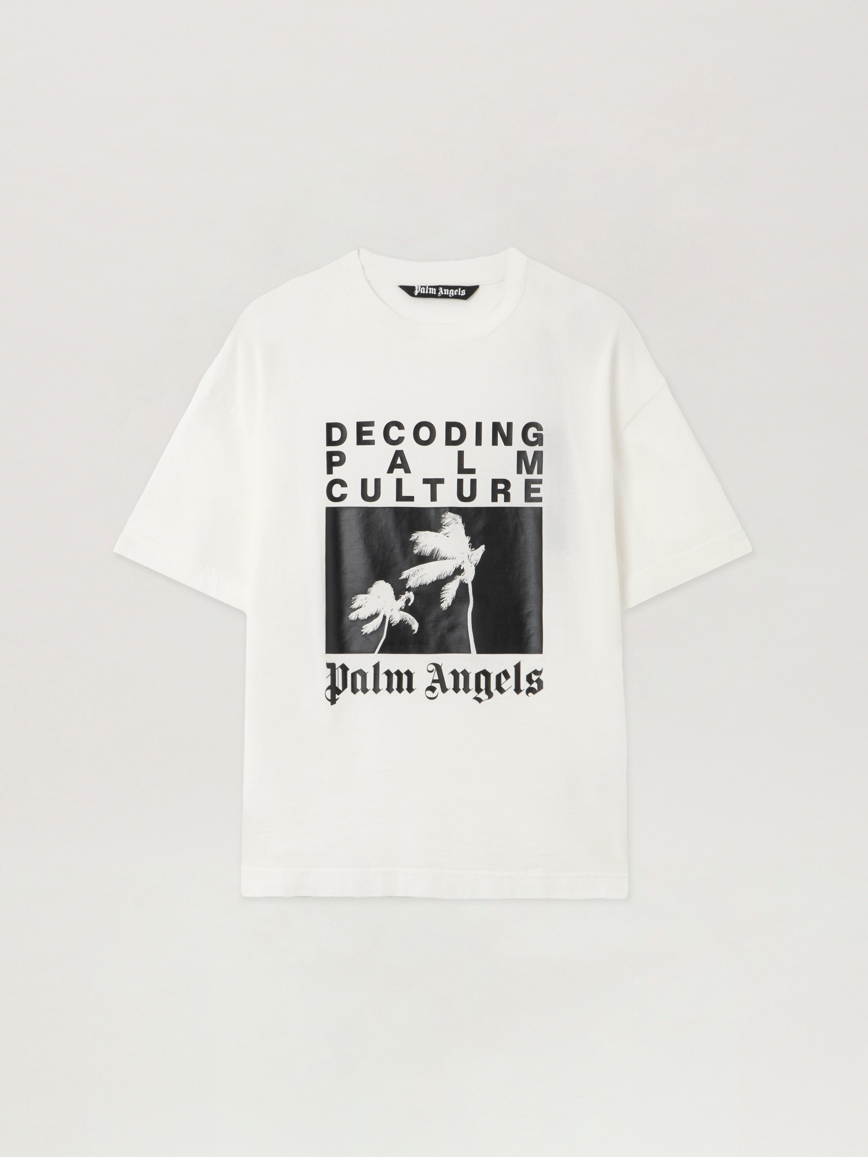 PALM ANGELS Decoding Palm Culture Regular T-Shirt OFF WHITE - BLACK PMAA109F25JER006