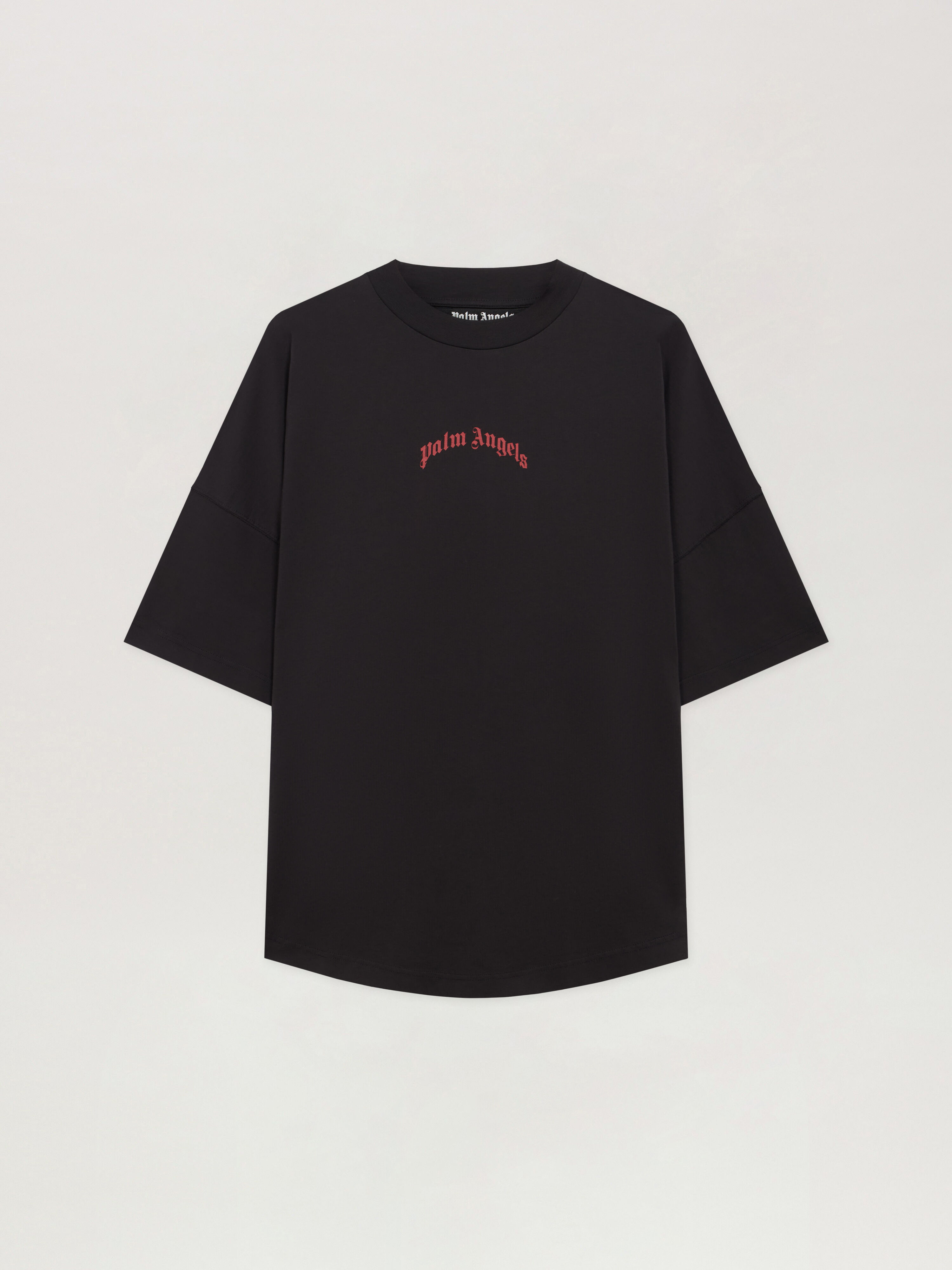 PALM ANGELS Curved Logo Over T-shirt BLACK - RED PMAA10BF25JER001
