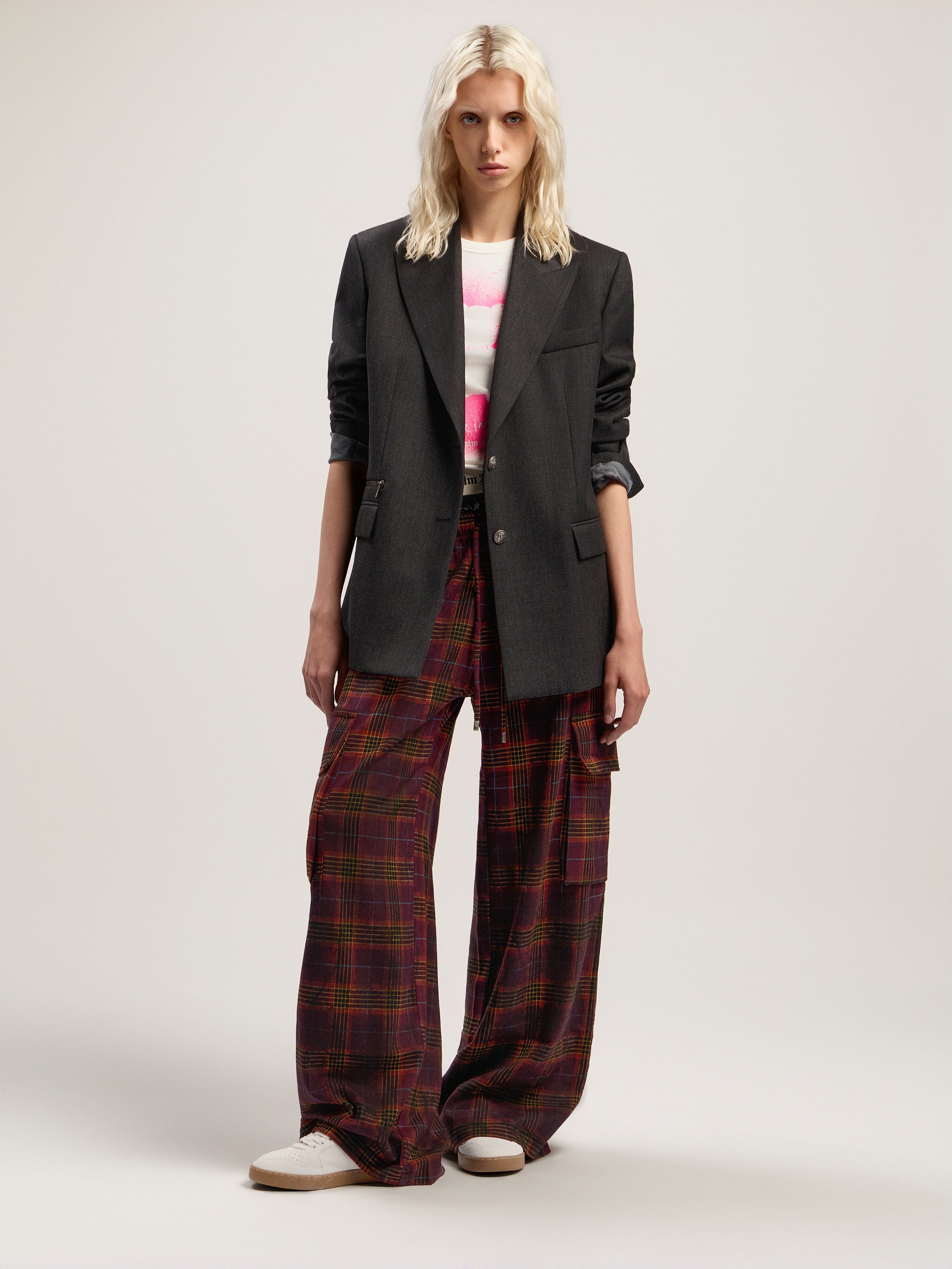 PALM ANGELS Overdyed Check Cargo Pants BURGUNDY - MULTICOLOR PWCF016F25FAB001