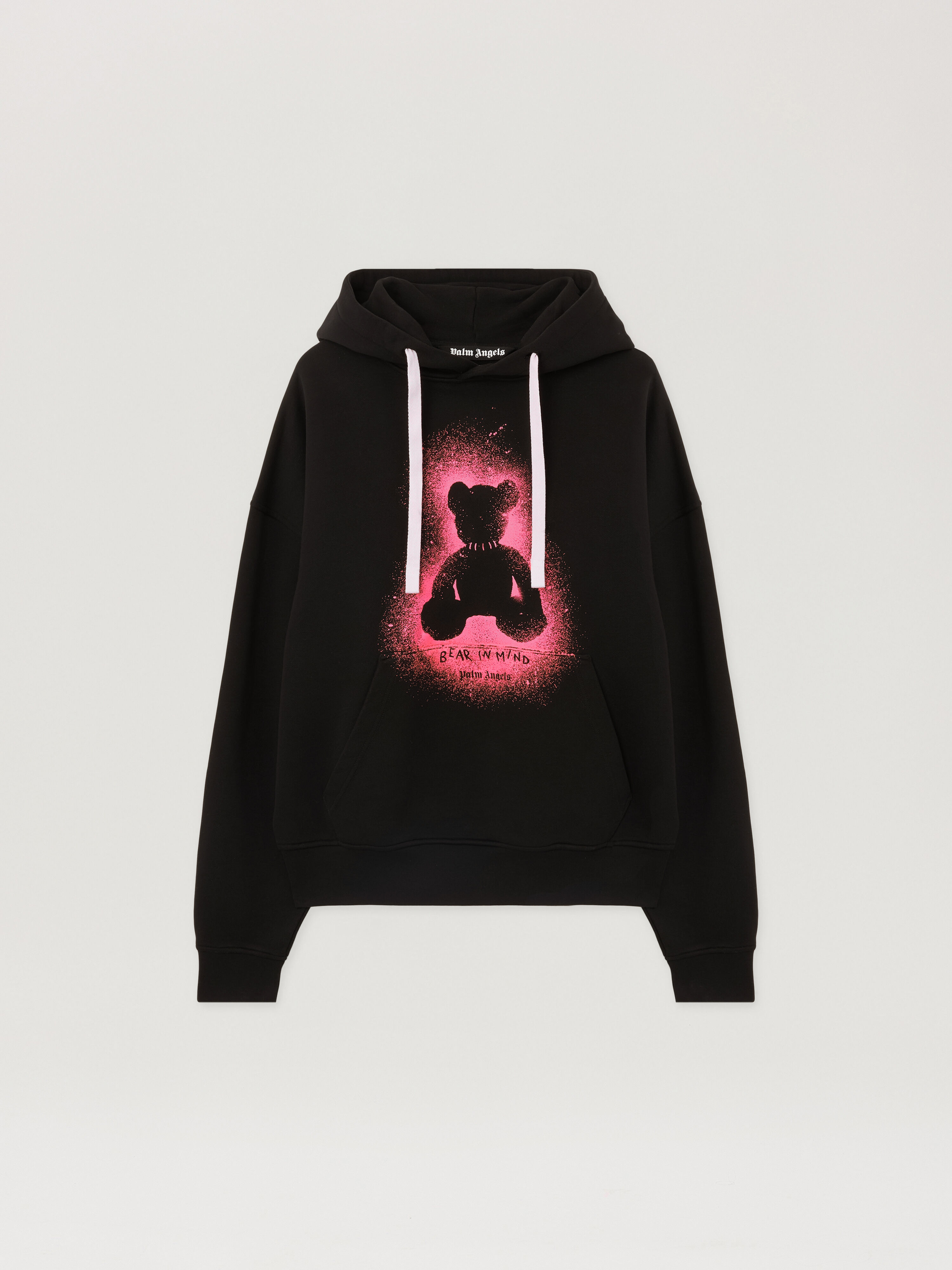 PALM ANGELS Spray Bear Loose Hoodie BLACK - FUCHSIA FLUO PMBB17EF25FLE005