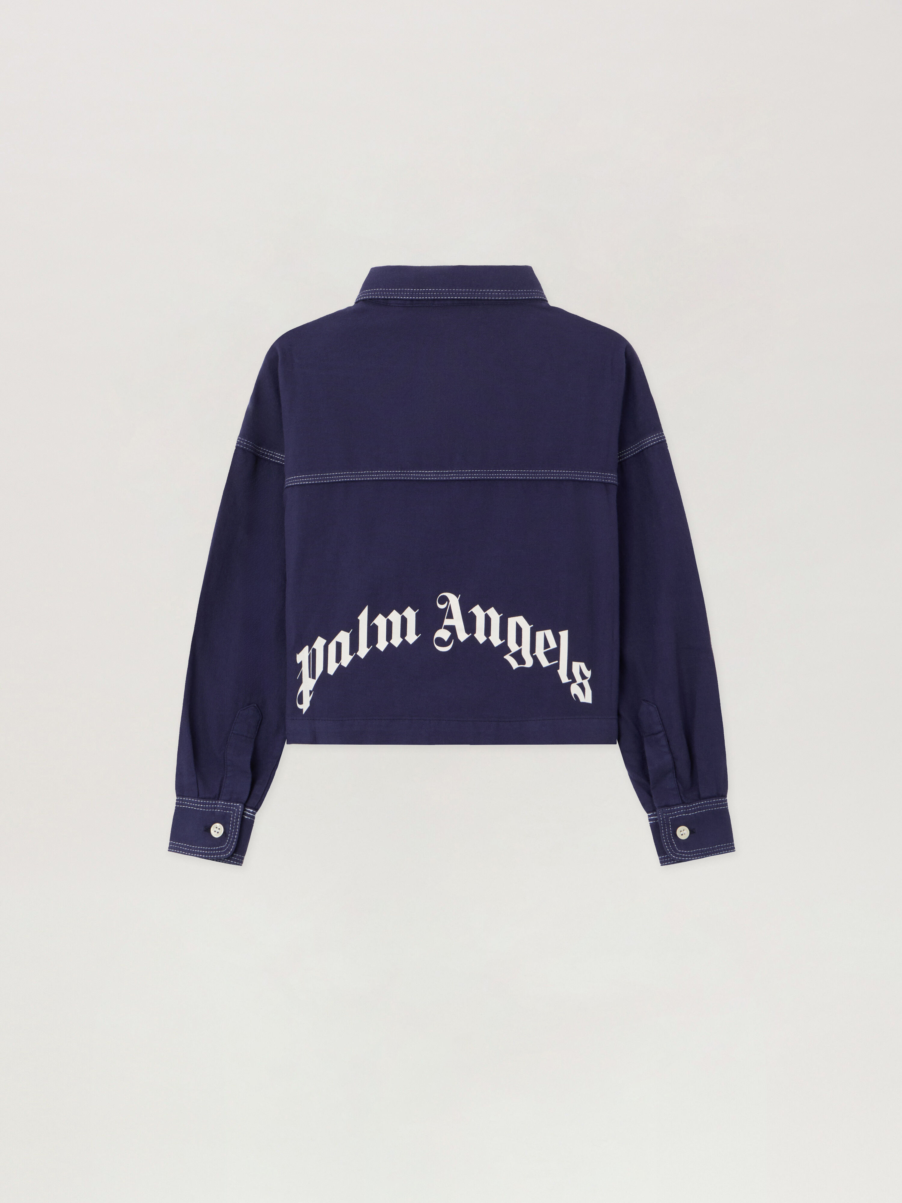 Curved Logo Flannel Shirt PALM ANGELS Curved Logo Flannel Shirt NAVY BLUE - OFF WHITE PGGE007F25FAB001