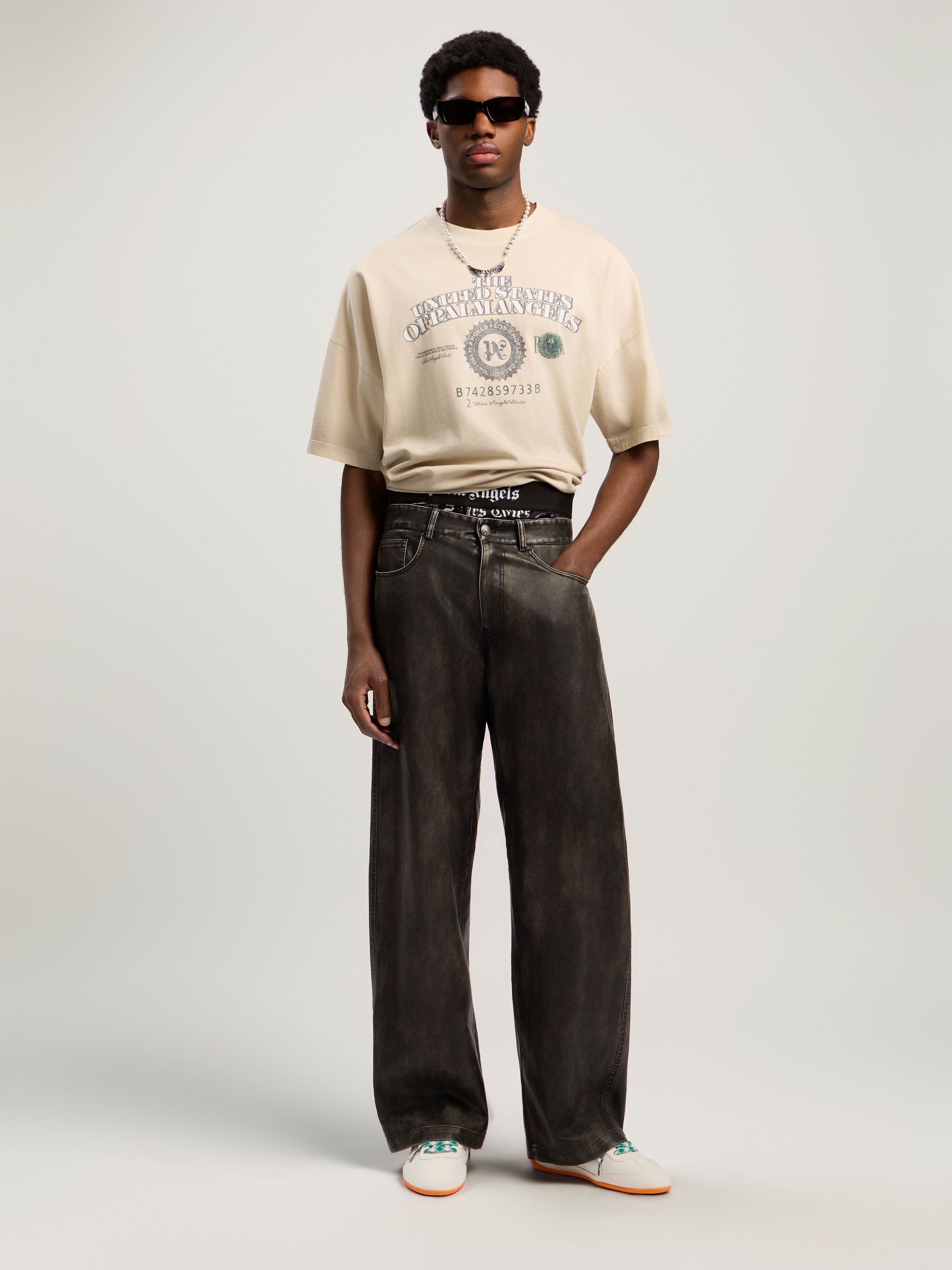 PALM ANGELS Pa Dollar Loose T-Shirt IVORY - BLACK PMAA10DF25JER003