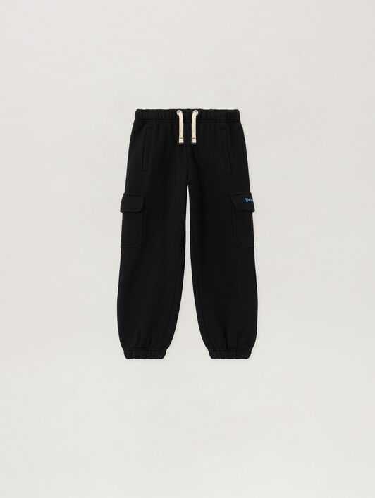 PALM ANGELS Cargo Sweatpants BLACK - LIGHT BLUE PBCH016F25FLE001