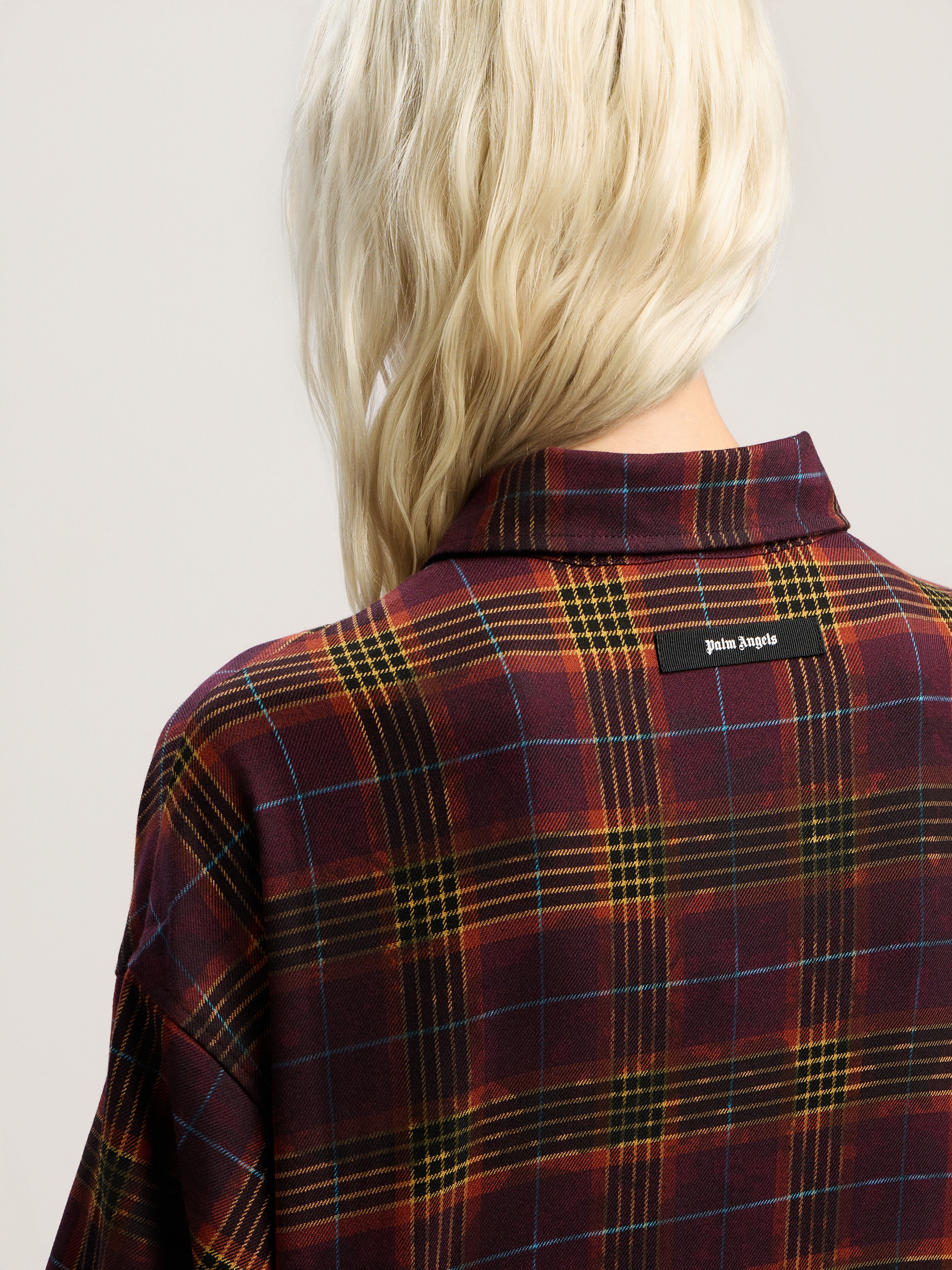 PALM ANGELS Overdyed Check Flames Shirt BURGUNDY - MULTICOLOR PWGE027F25FAB001