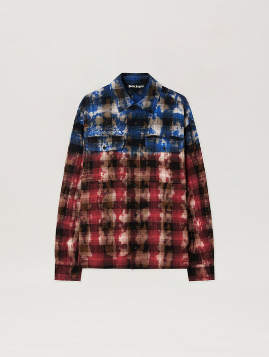 PALM ANGELS Curved Logo Check Shirt BLUE - RED PMGE043F25FAB001