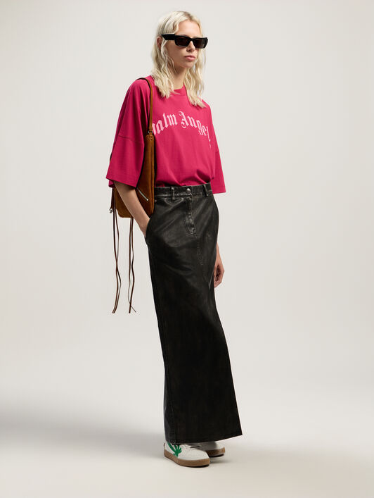 PALM ANGELS Curved Logo Over T-shirt FUCHSIA - PINK PWAA07CF25JER001