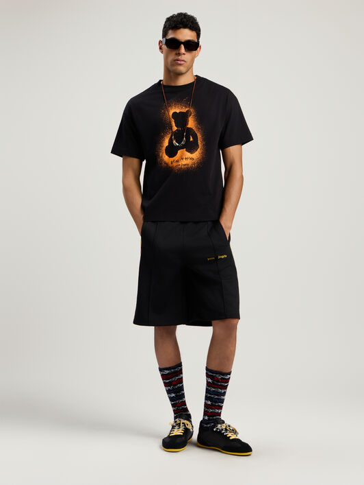 PALM ANGELS Spray Bear Regular T-Shirt BLACK - ORANGE FLUO PMAA109F25JER00B