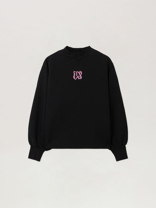 PALM ANGELS Neon Balloon Crew Sweatshirt BLACK - PINK PWBA05CF25FLE003
