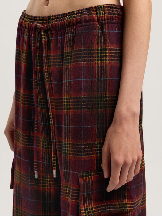 PALM ANGELS Overdyed Check Cargo Pants BURGUNDY - MULTICOLOR PWCF016F25FAB001
