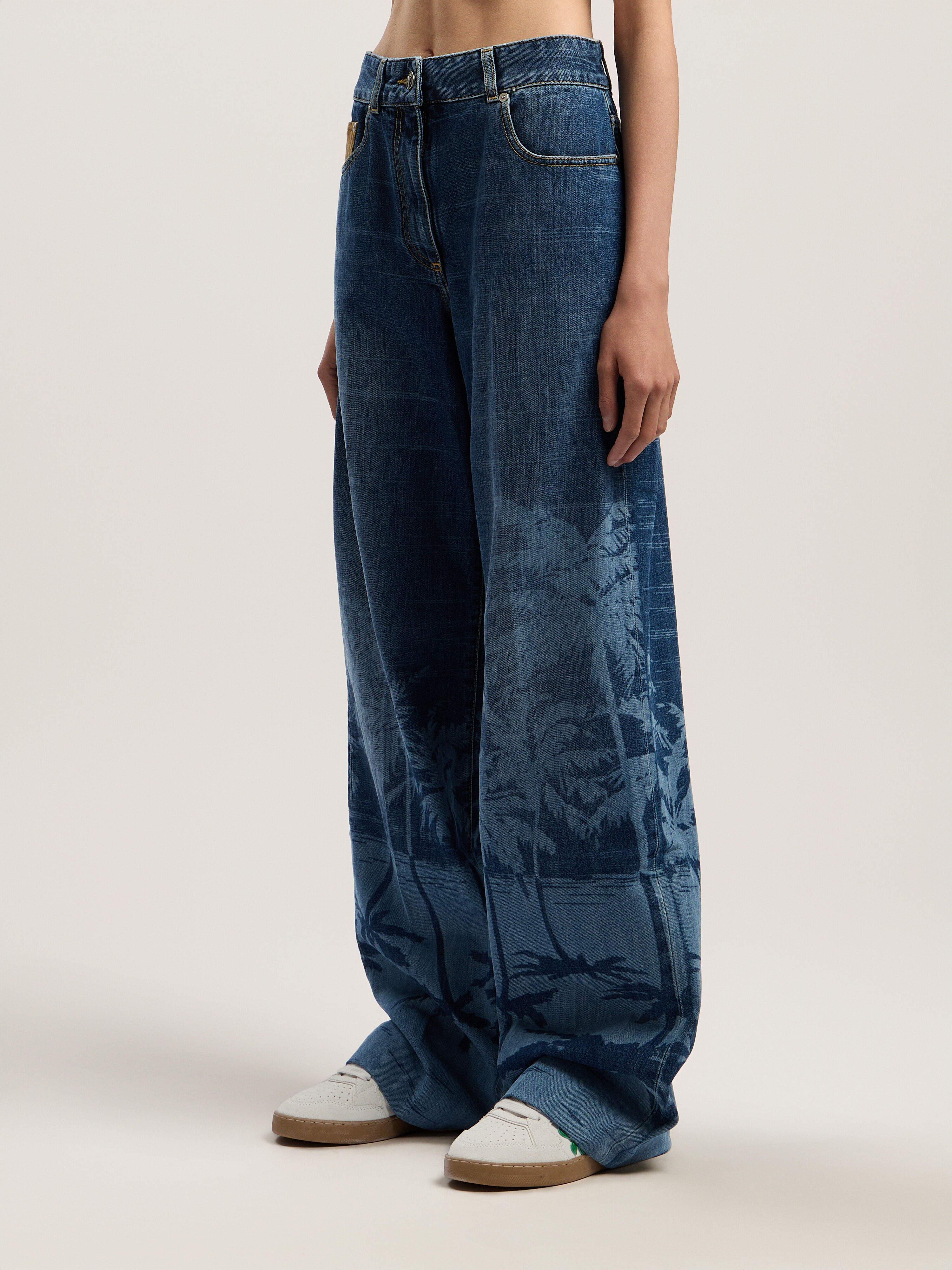 PALM ANGELS Palms Loose Denim Pants LIGHT BLUE - BEIGE PWYA038F25DEN001