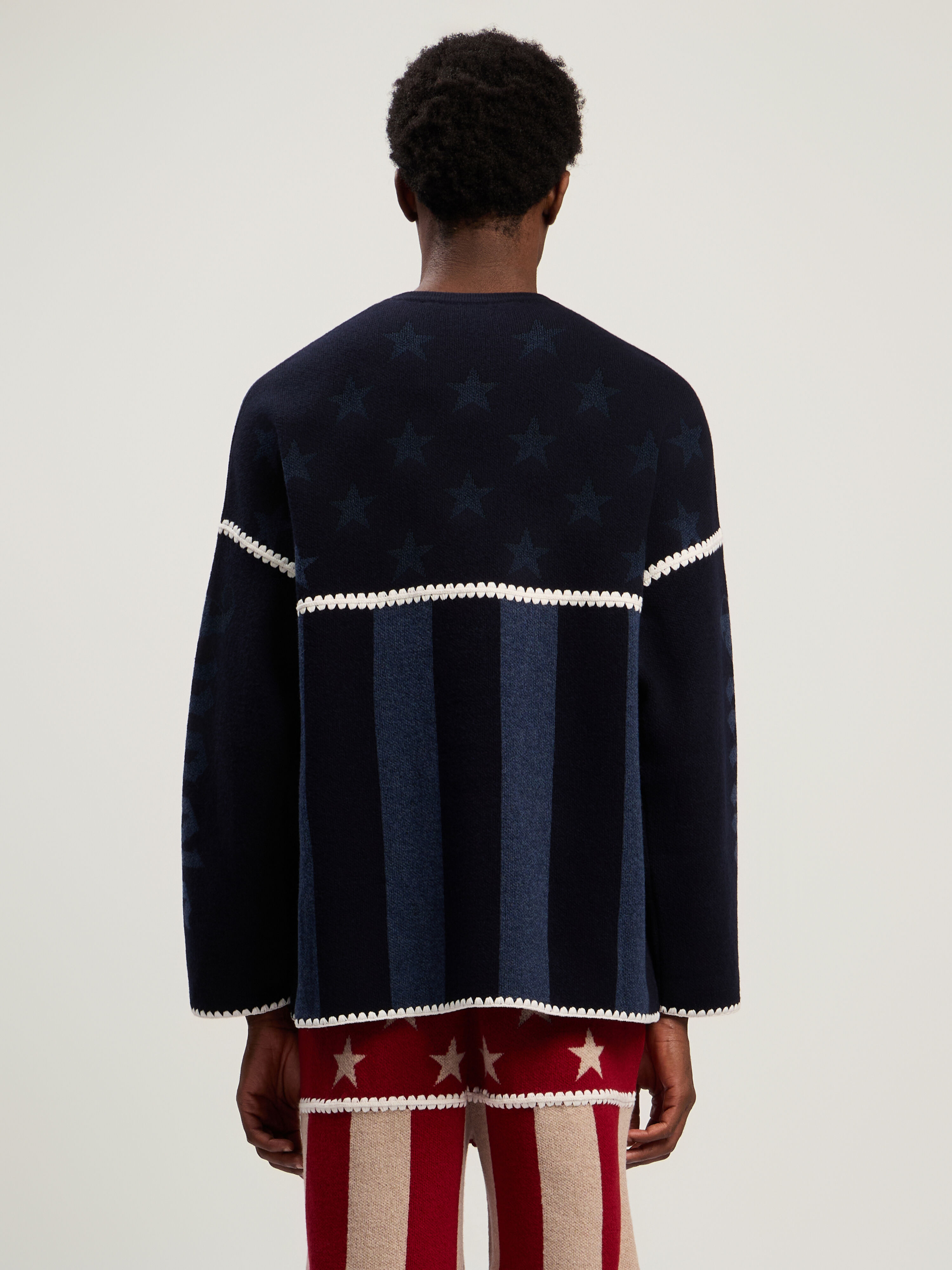 PALM ANGELS Stars and Stripes Sweater NAVY BLUE - DUSTY BLUE PMHE084F25KNI001