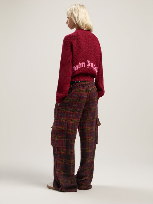 PALM ANGELS Curved Logo Ribbed Sweater BURGUNDY - PINK PWHE077F25KNI001