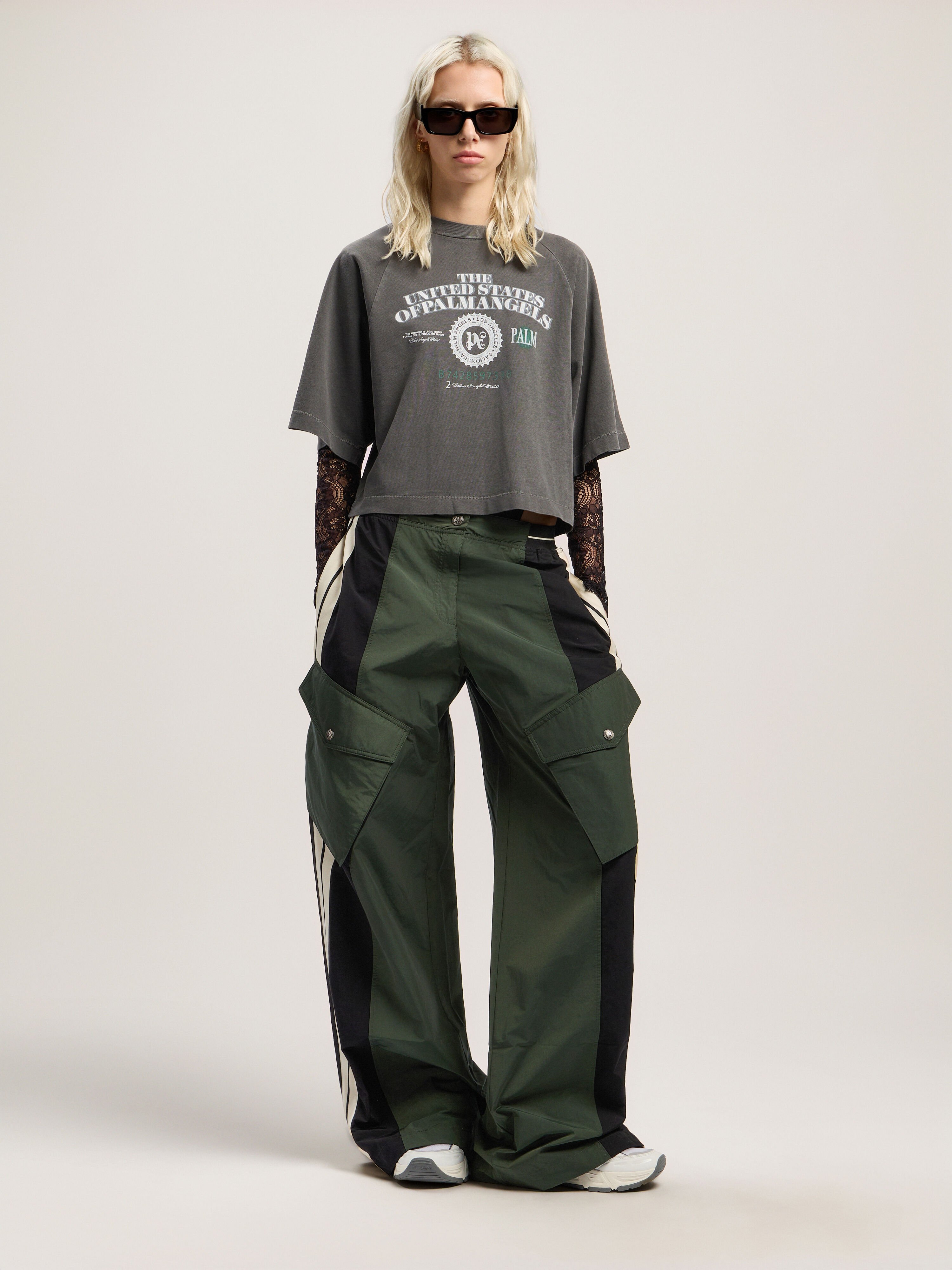 PALM ANGELS Dollar Cropped Tee VINTAGE BLACK - OFF WHITE PWAA07AF25JER001