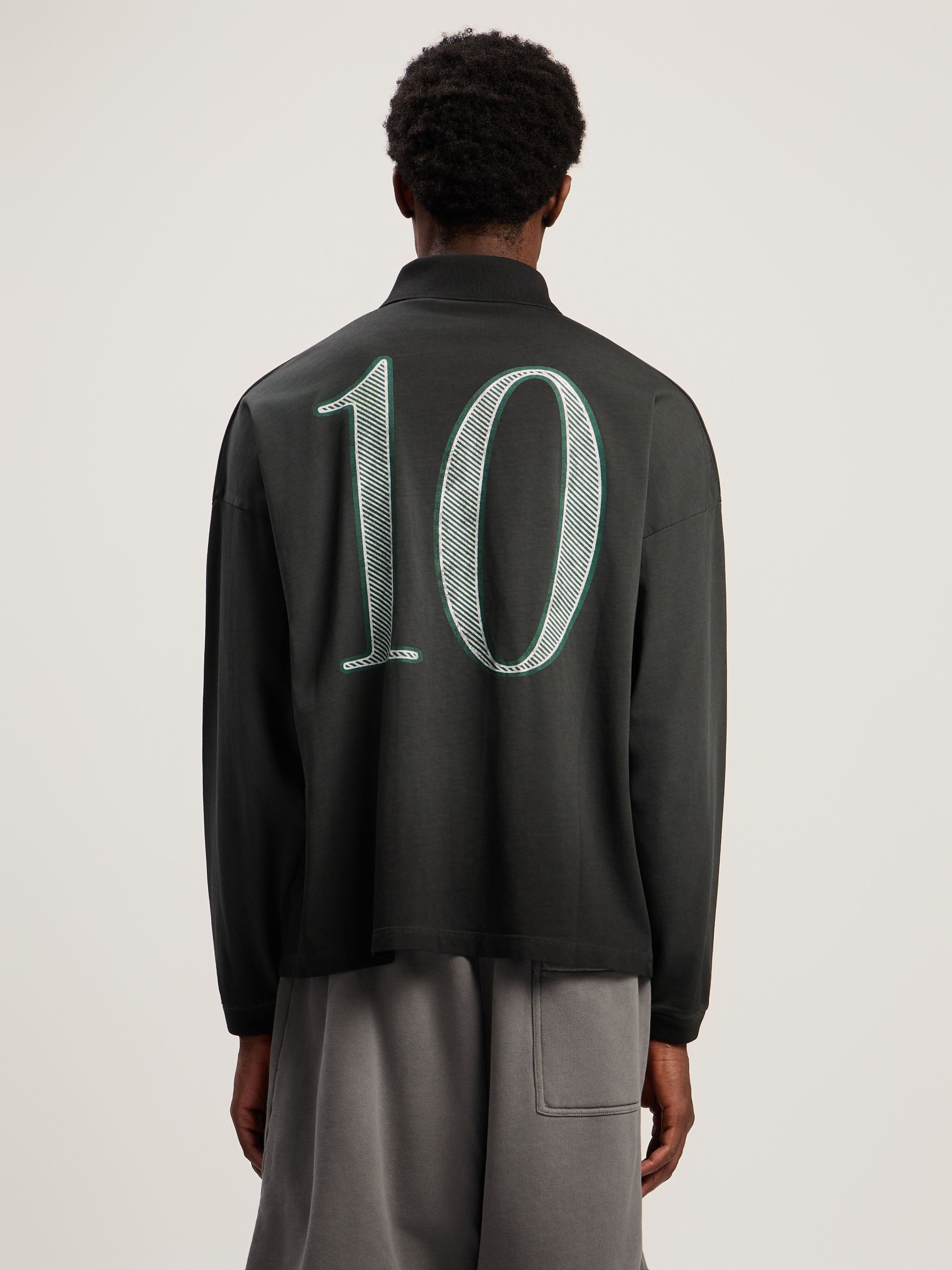 PALM ANGELS Dollar Logo Long Sleeve Polo VINTAGE BLACK - LIGHT GREY PMGC01CF25JER001