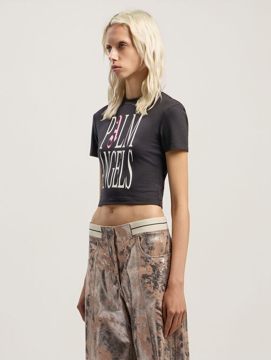 PALM ANGELS Flames Baby Tee BLACK - OFF WHITE PWAA077F25JER003