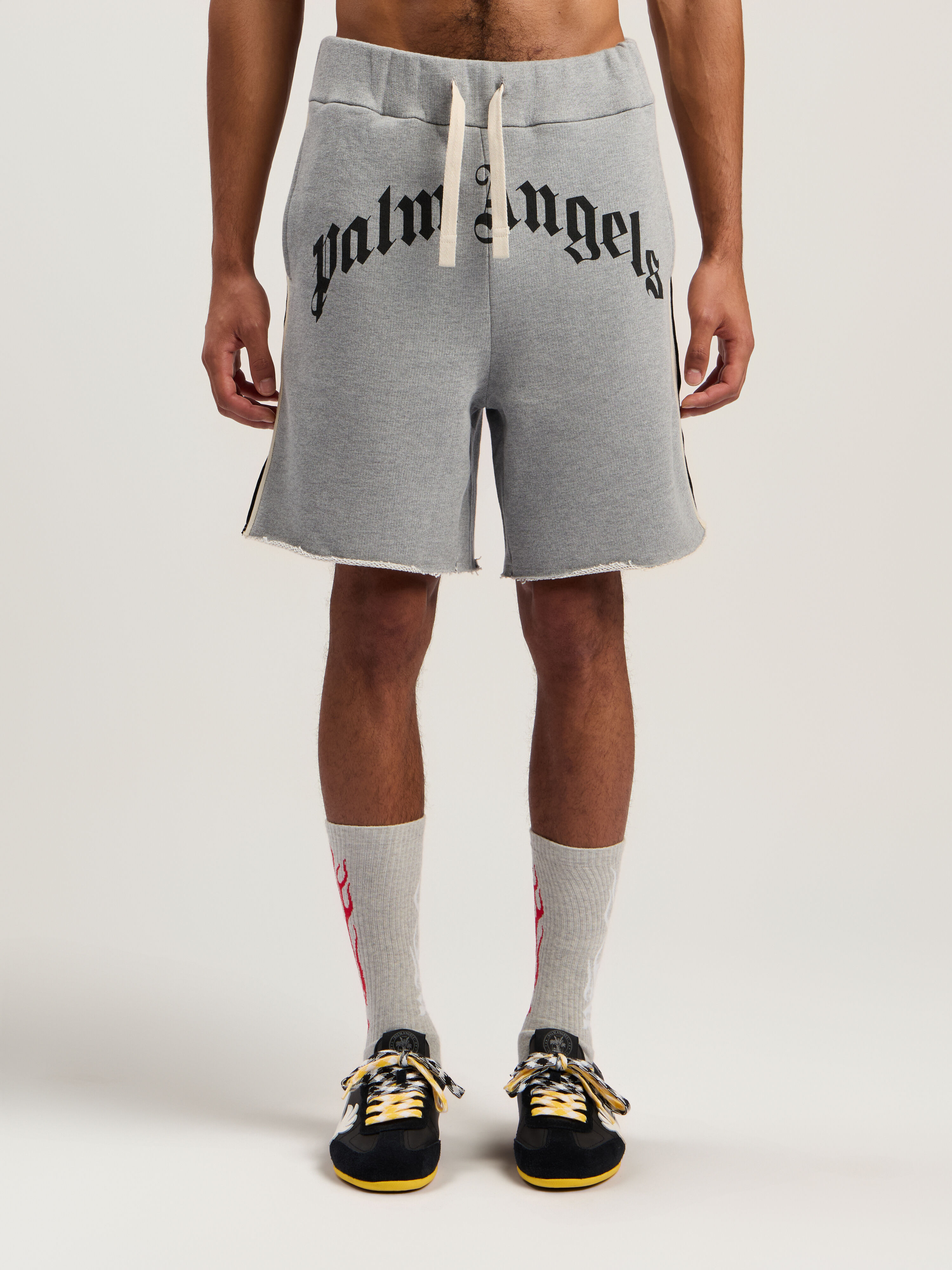 PALM ANGELS Curved Logo Track Sweatshort GREY MELANGE - BLACK PMCI026F25FLE001