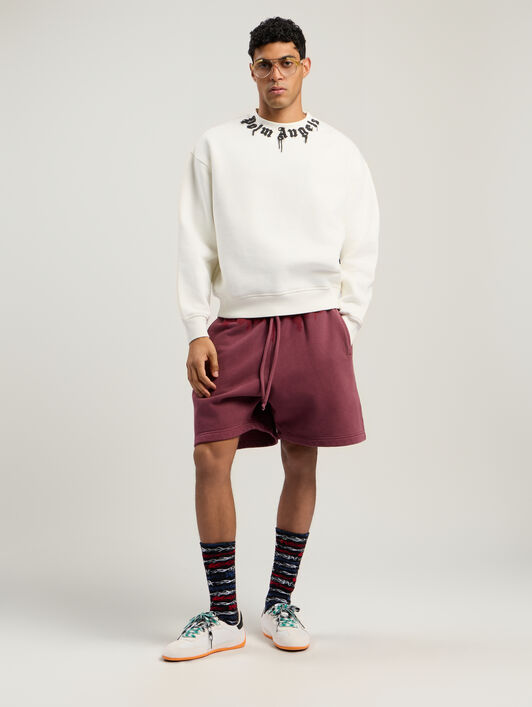 PALM ANGELS Neck Logo Reg Crew Sweatshirt OFF WHITE - BLACK PMBA08HF25FLE003