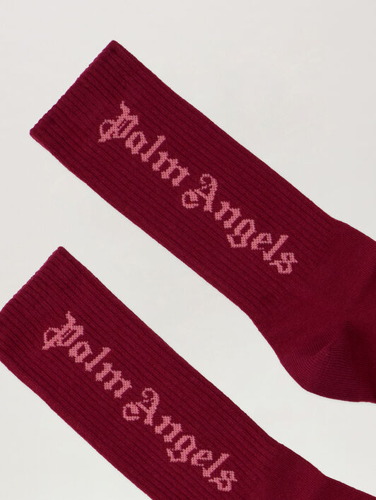 PALM ANGELS Logo Embroidered High Socks BRICK RED - PGRA005F25KNI002