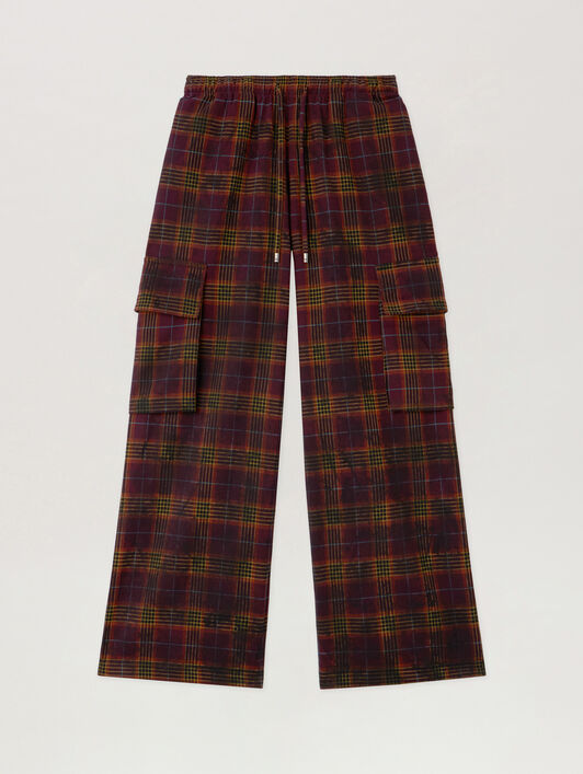 PALM ANGELS Overdyed Check Cargo Pants BURGUNDY - MULTICOLOR PWCF016F25FAB001