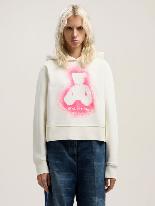 PALM ANGELS Spray Bear Fitted Hoodie OFF WHITE - FUCHSIA FLUO PWBB069F25FLE001