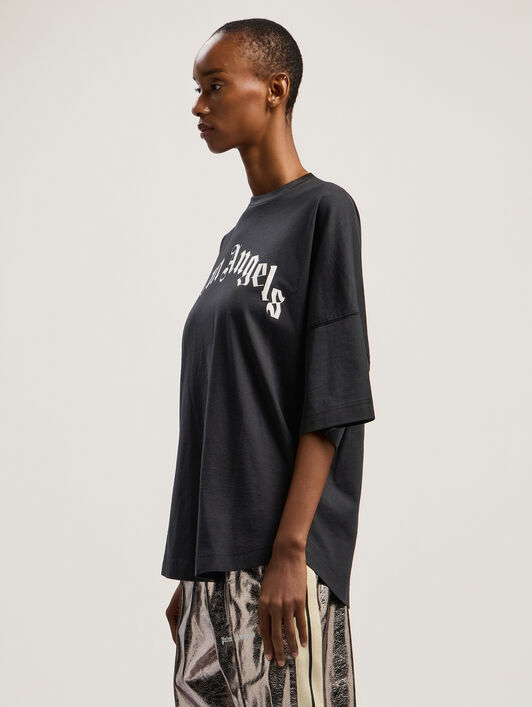 PALM ANGELS Curved Logo Over Tee BLACK - OFF WHITE PWAA07CF25JER001