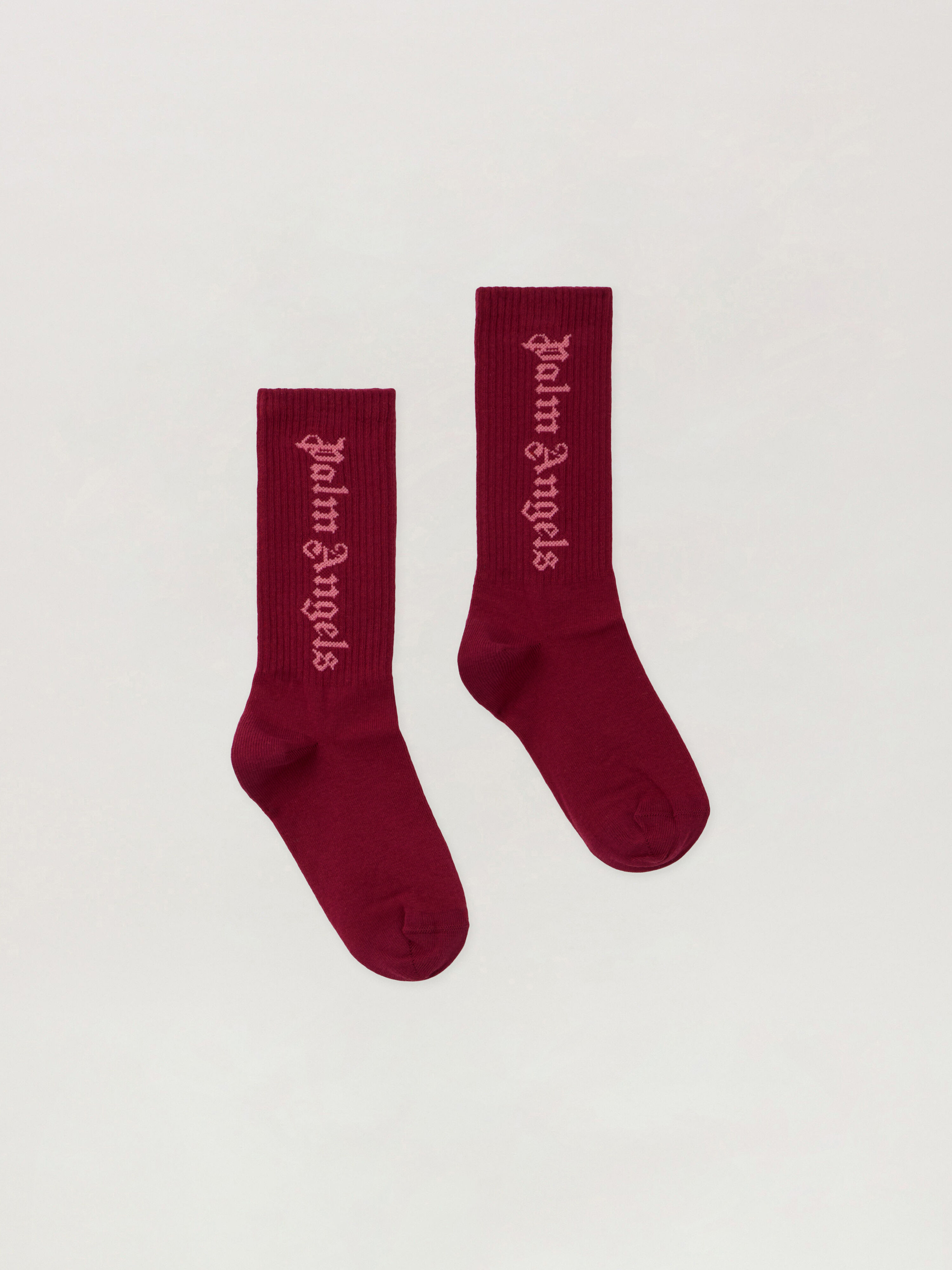 PALM ANGELS Logo Embroidered High Socks BRICK RED - PGRA005F25KNI002