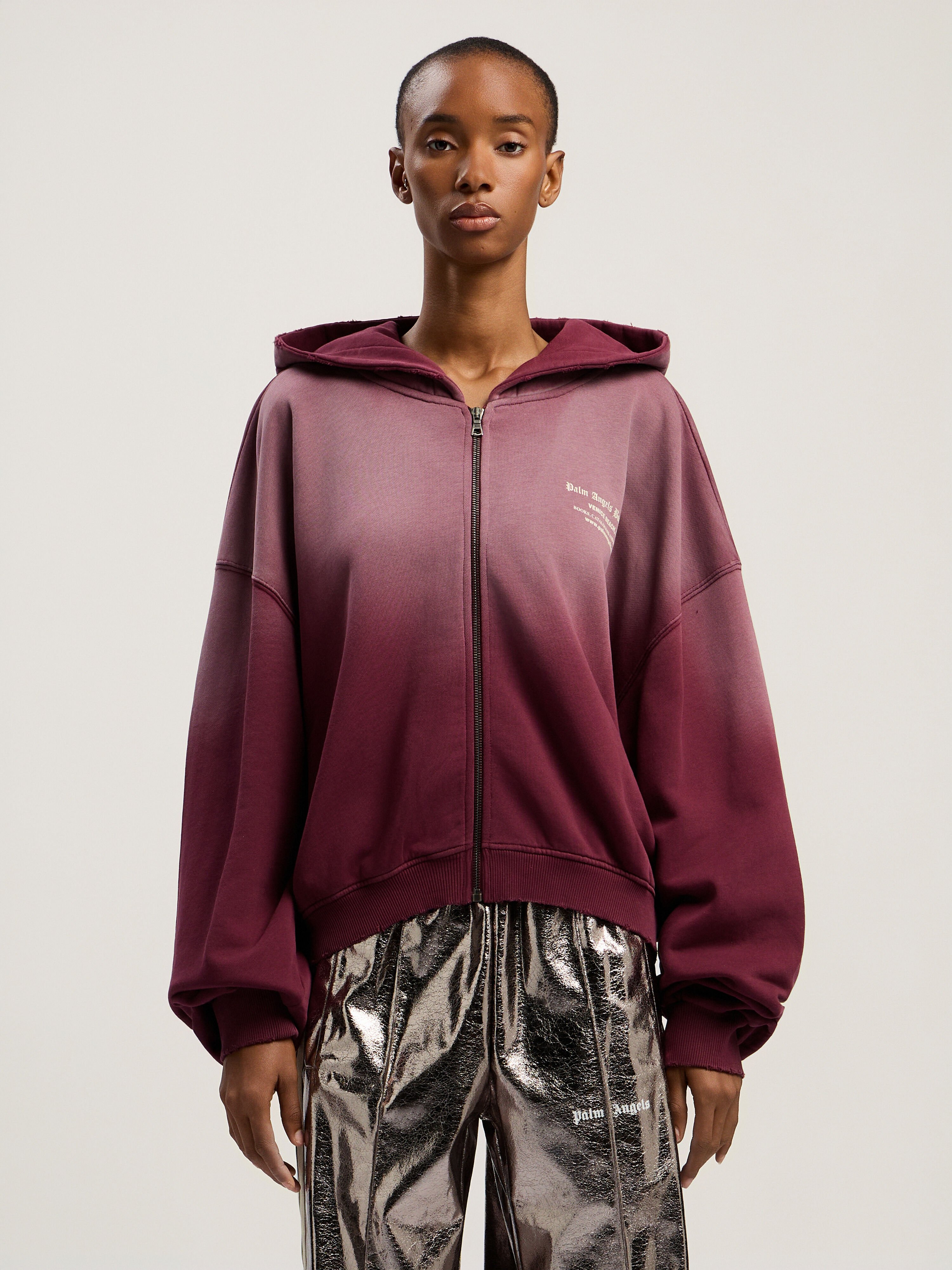 Book Club Zip Crop Hoodie PALM ANGELS Book Club Zip Crop Hoodie BURGUNDY - IVORY PWBE014F25FLE002