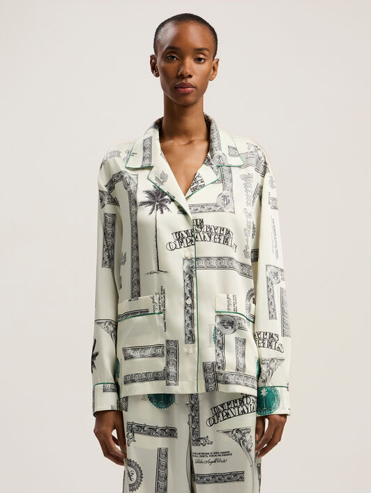 PALM ANGELS Dollar Print Pajama Shirt IVORY - BLACK PWGE025F25FAB001