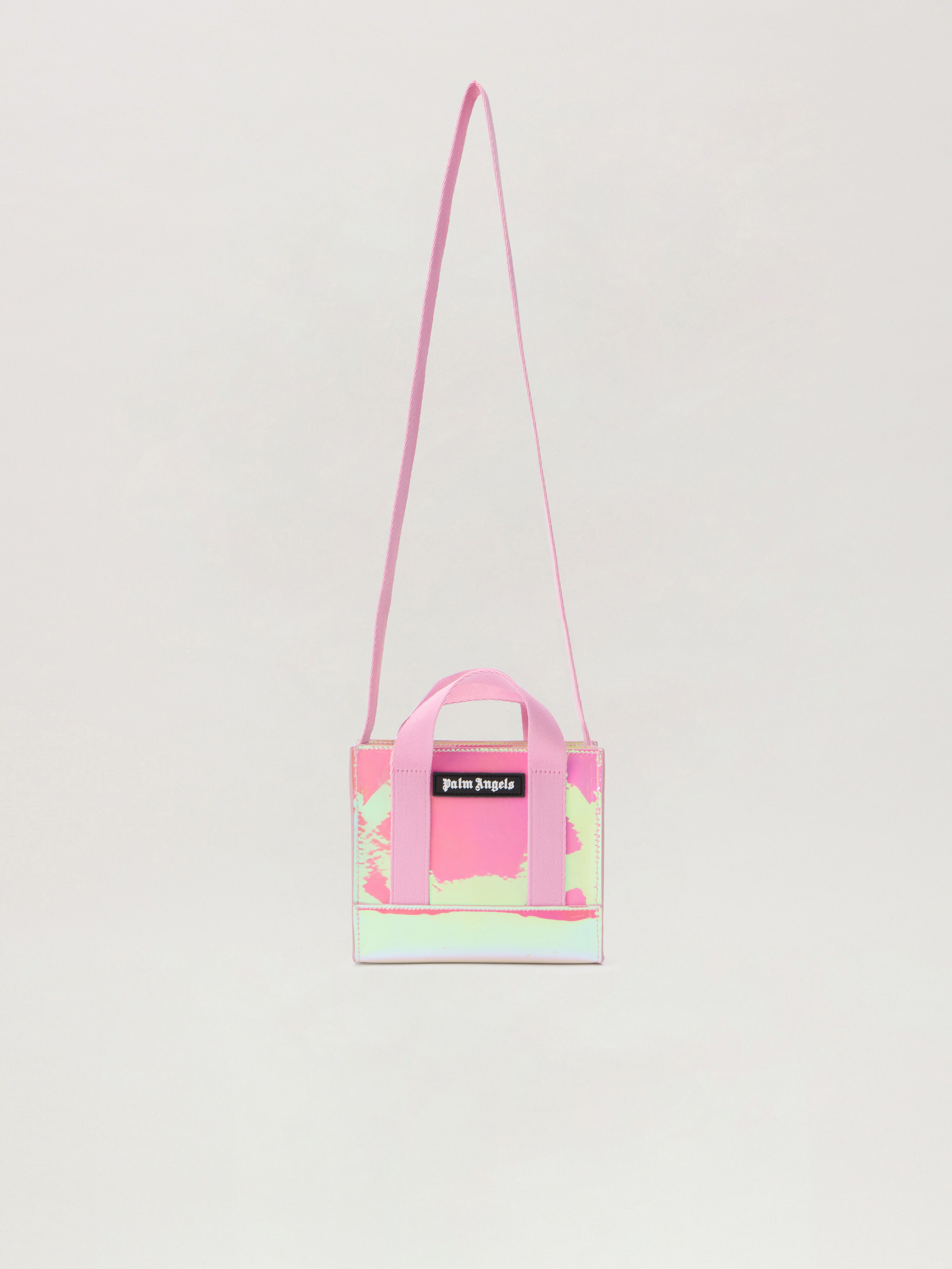 PALM ANGELS Shiny Iridescent Mini Tote Bag PEARL ROSE BLACK PGNA003F25FAB001